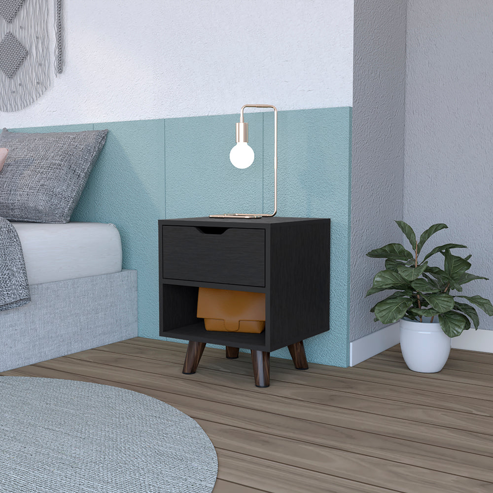Nightstand Carleen, Bedroom, Black Black Particle Board Engineered Wood