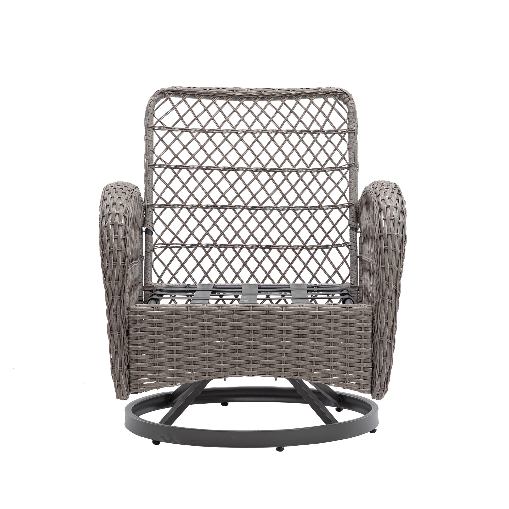 3 Pieces Outdoor Swivel Rocker Patio Chairs, 360 Degree Rocking Patio Conversation Set With Thickened Cushions And Glass Coffee Table For Backyard, Khaki Khaki Steel