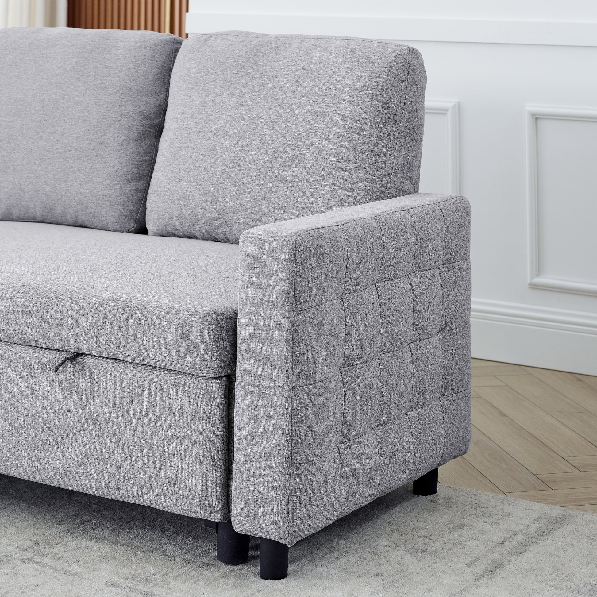 Fx 78.8" Reversible Sleeper Combo Sofa With Pullout Bed, Comfortable Linen L Shaped Combo Sofa Sofa Bed, Living Room Furniture Sets For Tight Spaces Light Gray Linen Wood Primary Living Space Foam Fabric 3 Seat