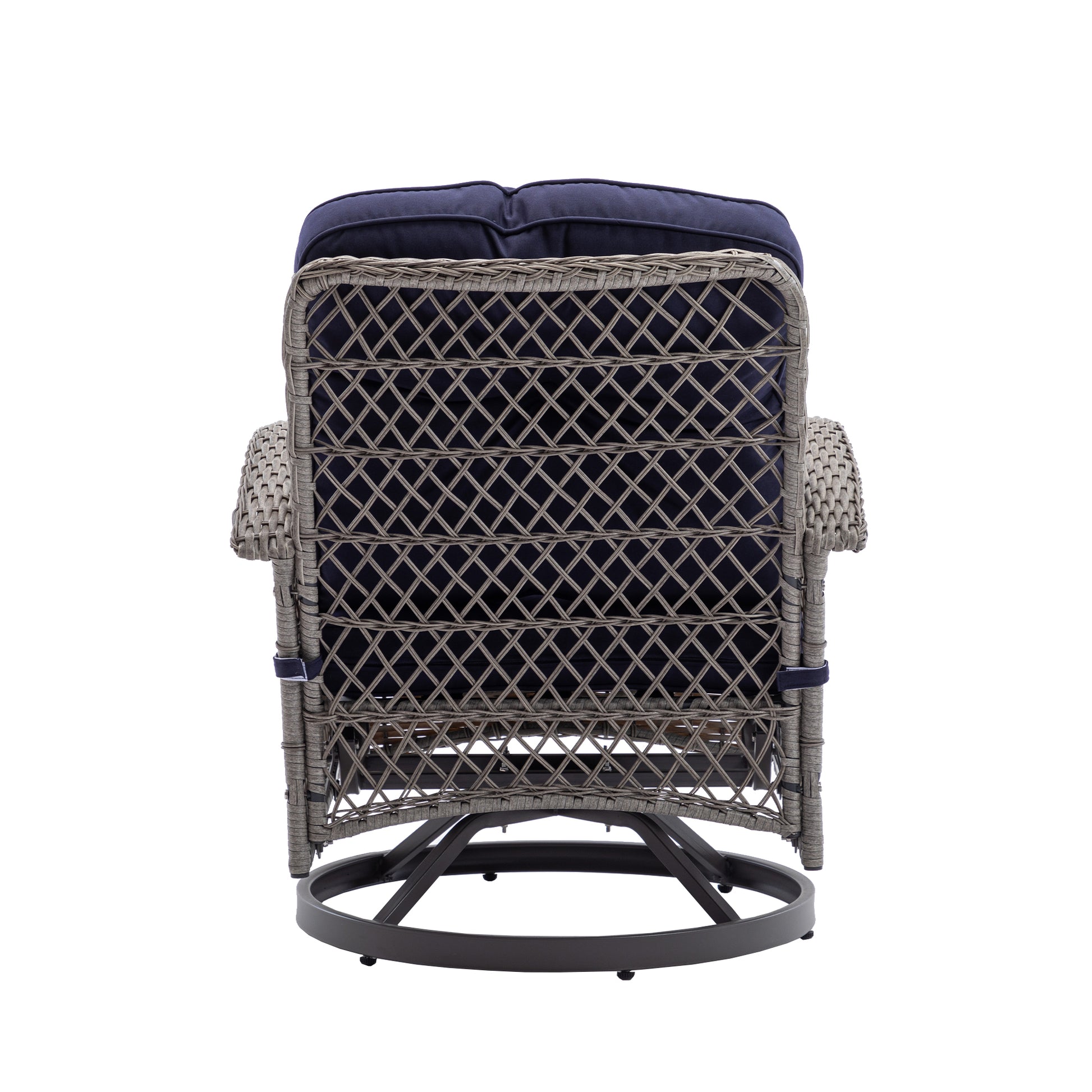 3 Pieces Outdoor Swivel Rocker Patio Chairs, 360 Degree Rocking Patio Conversation Set With Thickened Cushions And Glass Coffee Table For Backyard, Navy Blue Navy Blue Steel