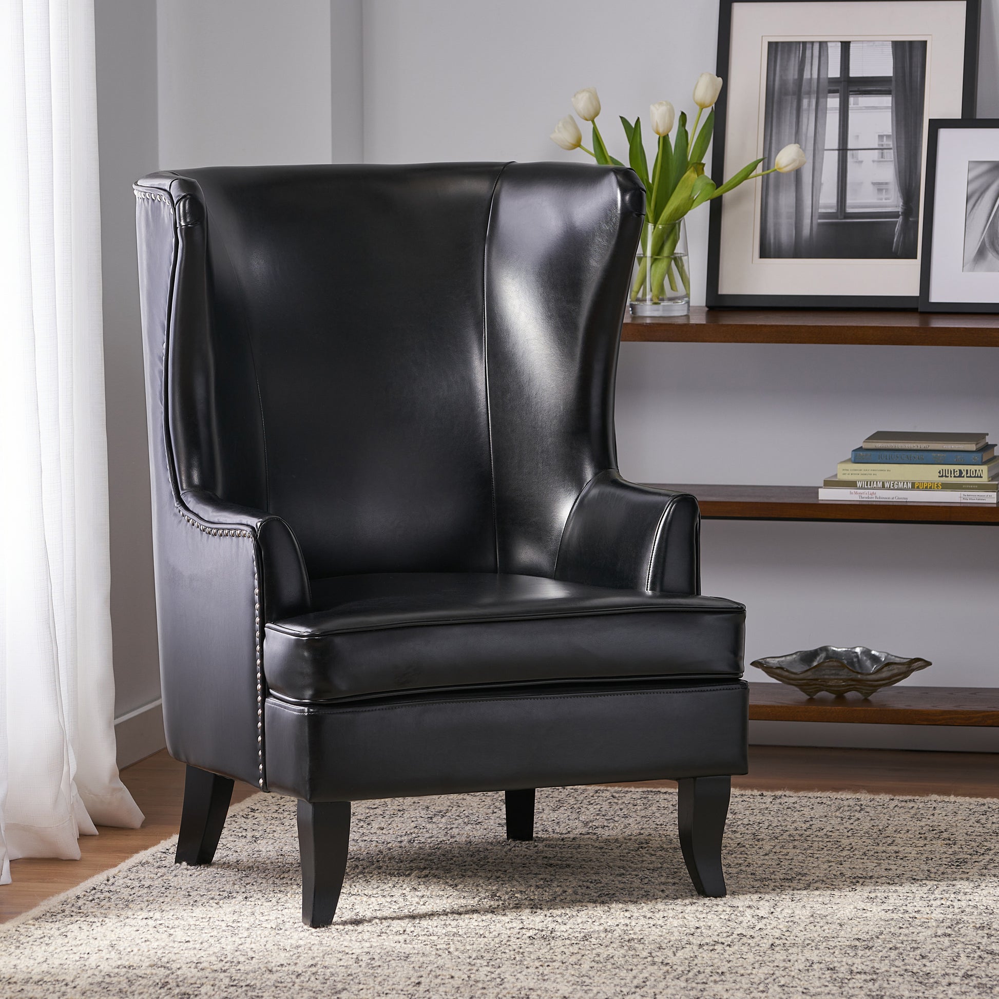 Canterbury Hi Back Wing Chair Black Leather