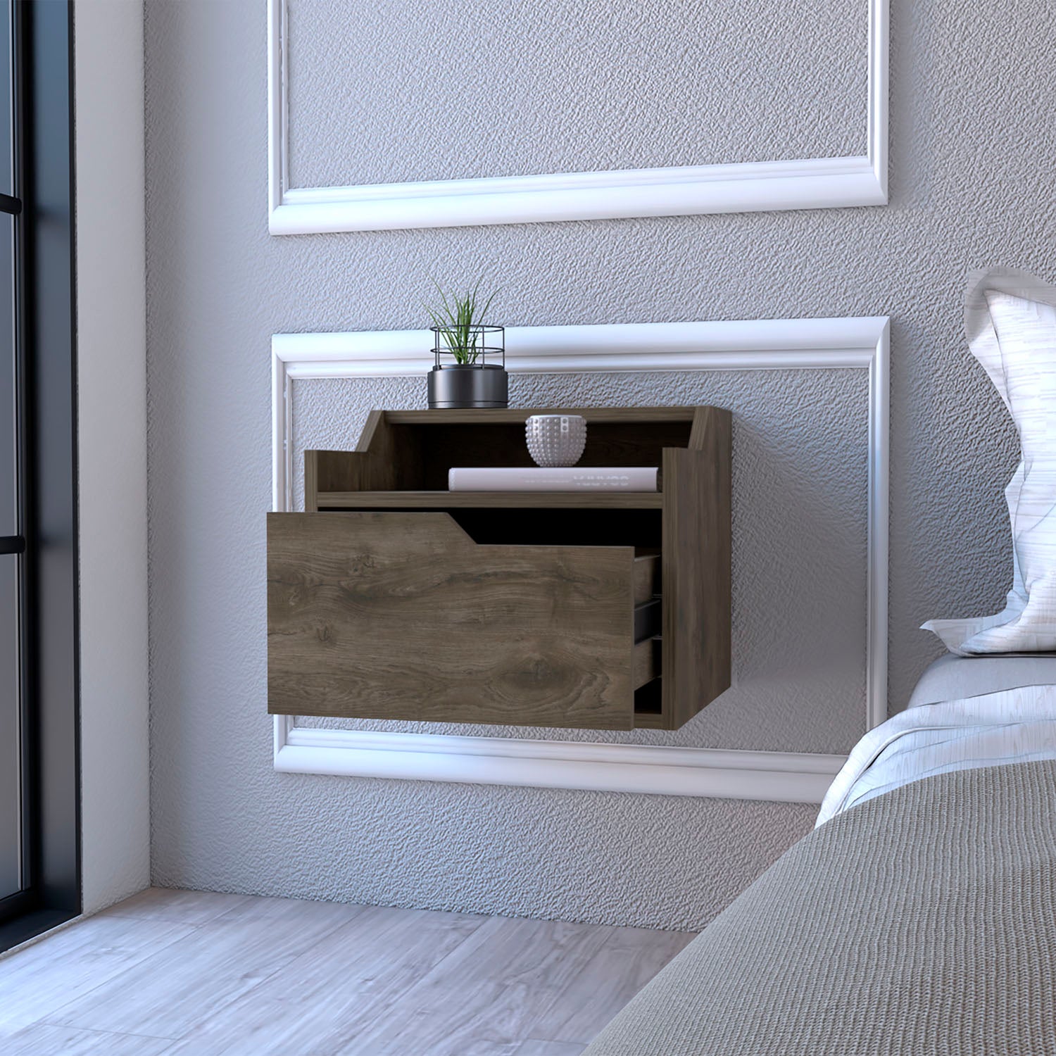 Floating Nightstand Chester, Bedroom, Dark Brown Dark Brown Particle Board Engineered Wood