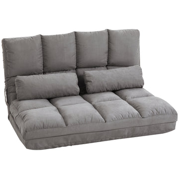 Convertible Floor Sofa Chair, Folding Couch Bed, Guest Chaise Lounge With 2 Pillows, Adjustable Backrest And Headrest, Dark Gray Dark Gray Polyester
