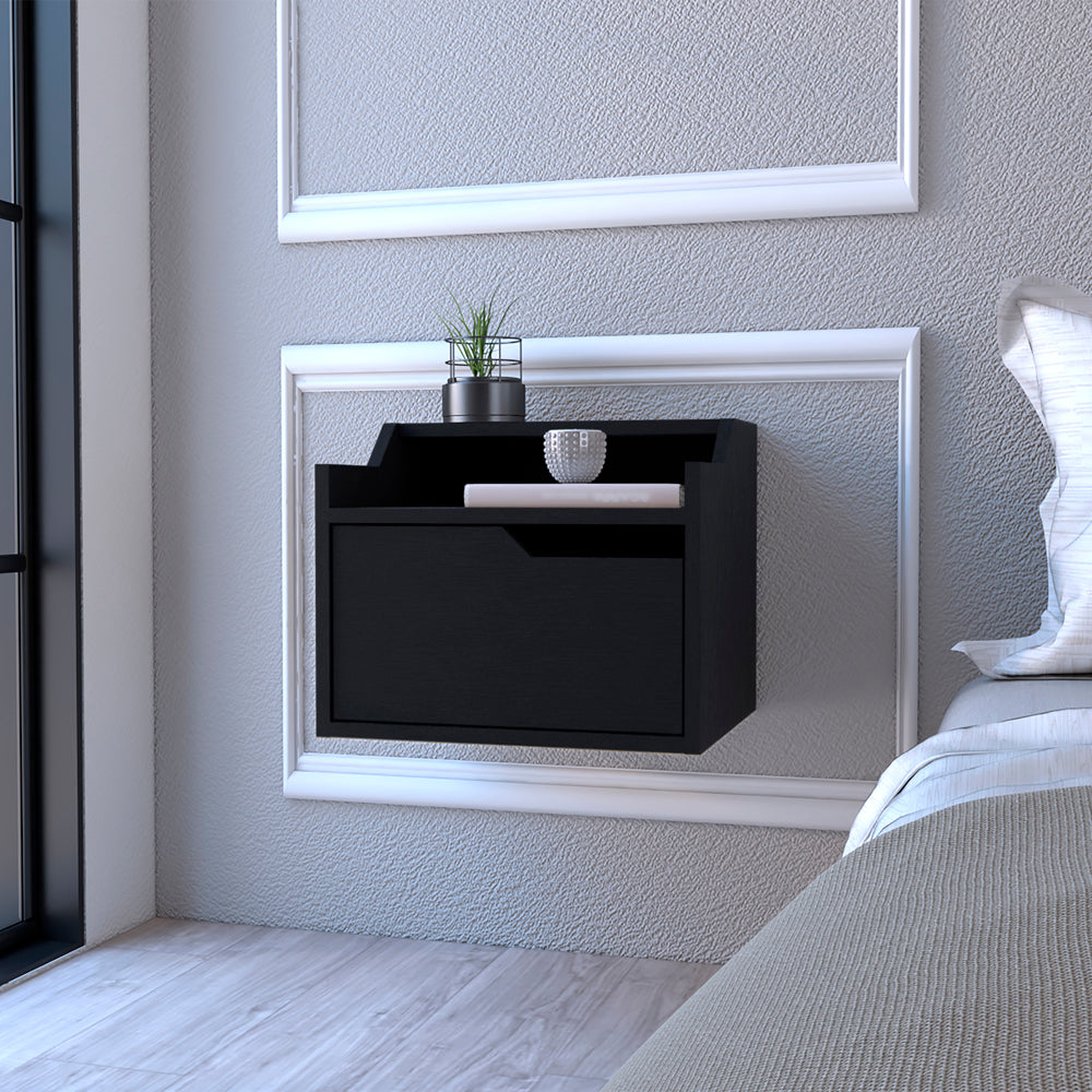 Floating Nightstand Chester, Bedroom, Black Black Particle Board Engineered Wood