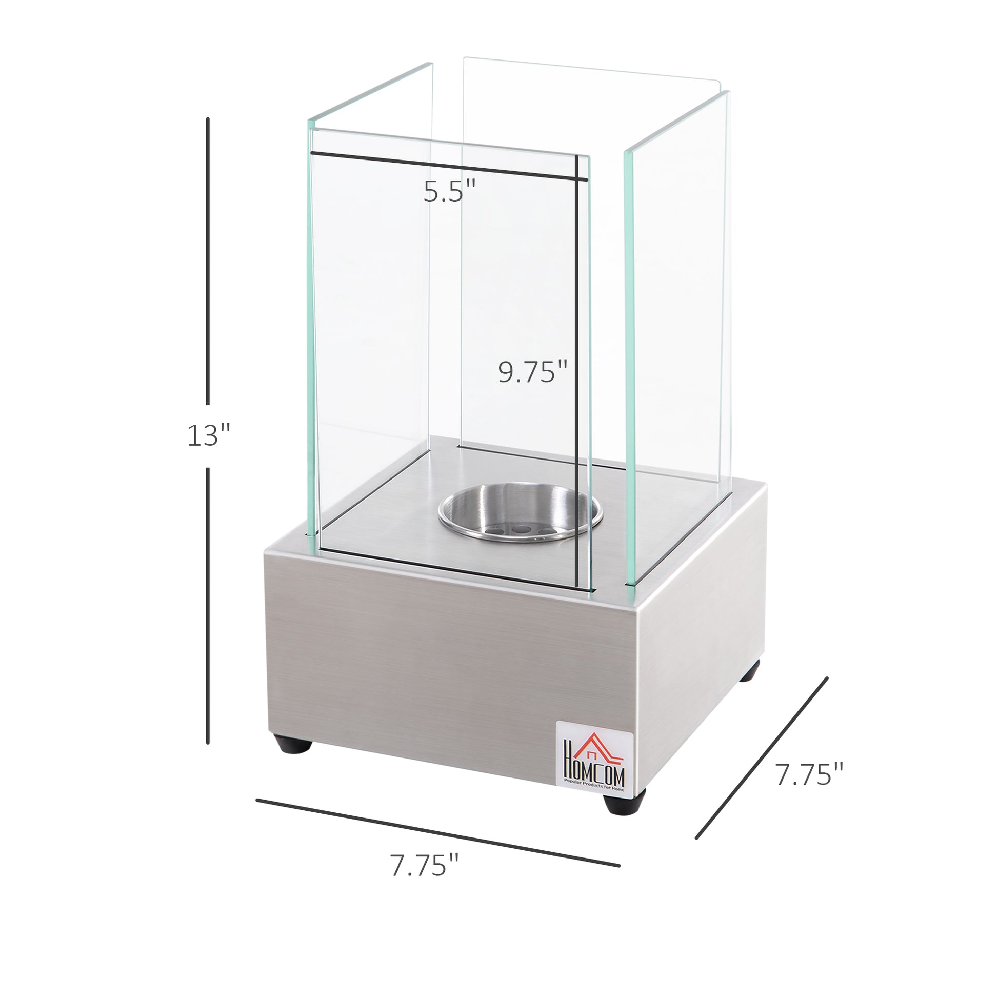 Ethanol Fireplace, 7.75" Tabletop 0.10 Gal Stainless Steel 160 Sq. Ft., Burns Up To 2 Hours, Silver Silver Stainless Steel