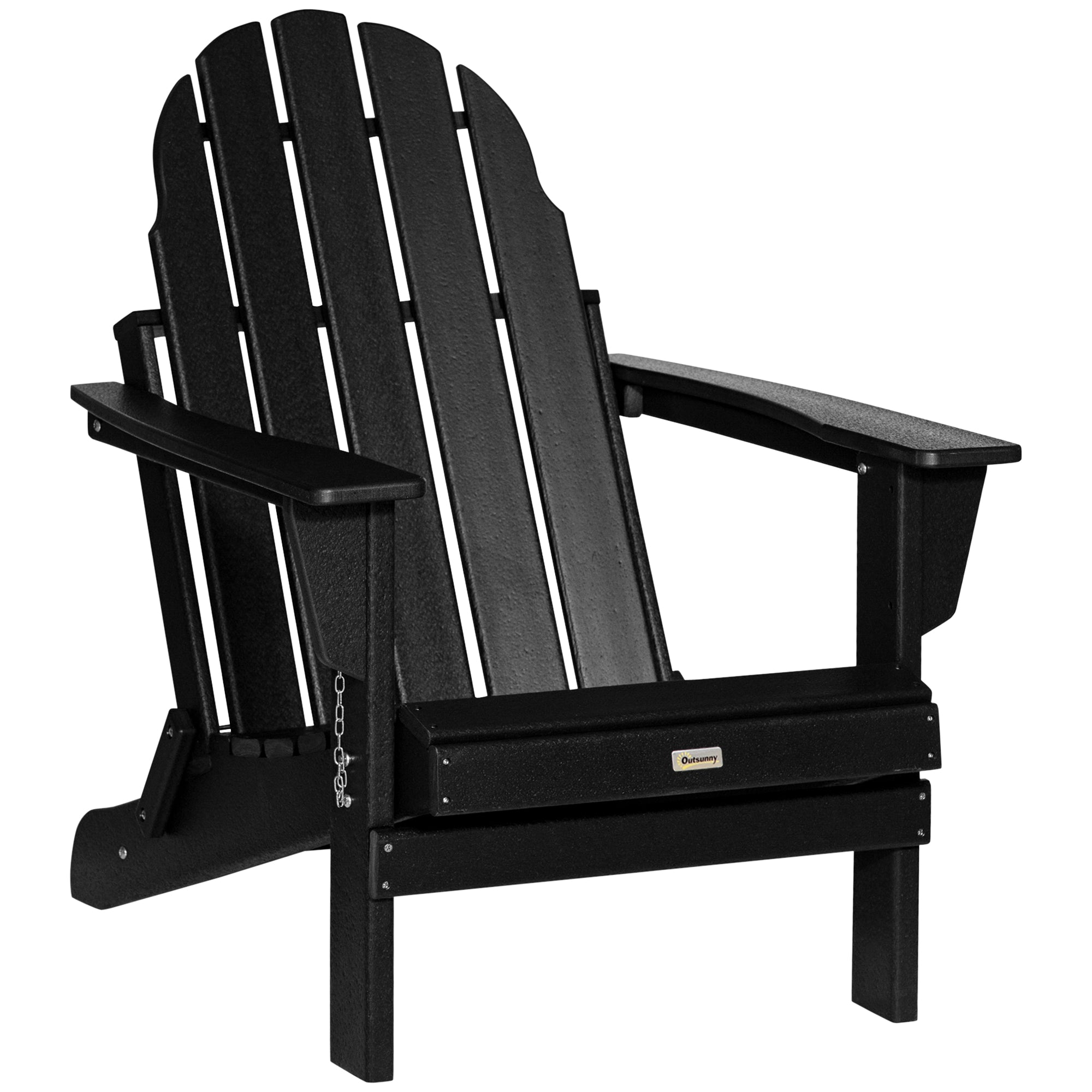 Outsunny Folding Adirondack Chair, Hdpe Fire Pit Chair, Weather Resistant Outdoor Chair For Patio, Garden, Backyard, Lawn, Black Black Polyethylene