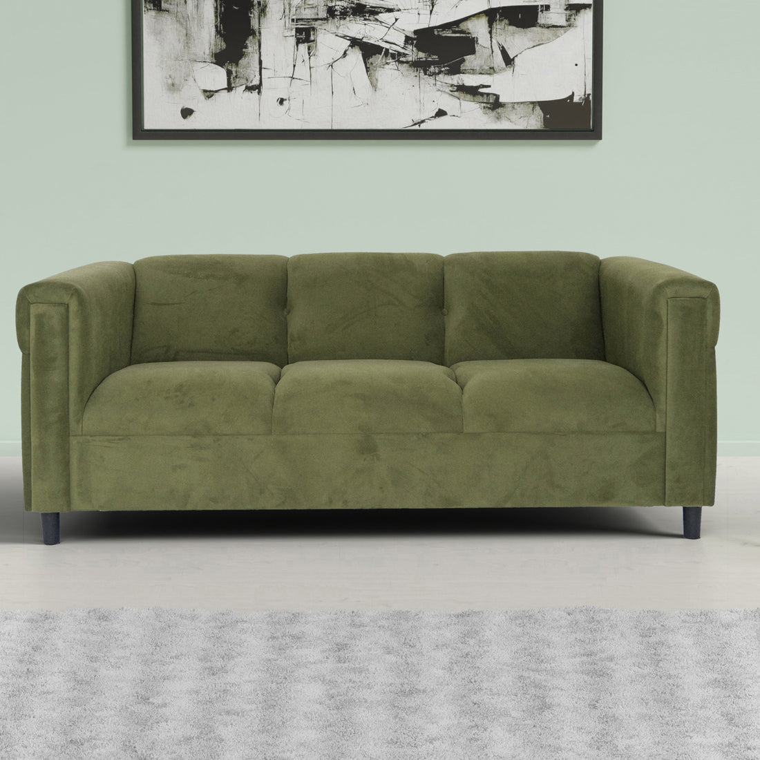 Green Suede Sofa, Modern 3 Seater Sofas Couches For Living Room, Bedroom, Office, And Apartment With Solid Wood Frame Green Wood Foam Suede