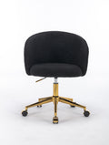 Hengming Golden Foot Office Chair, Modern Armchair, Height Adjustable, Rotary Cosmetic Chair, For Bedroom,Set Of 1 Black Wool