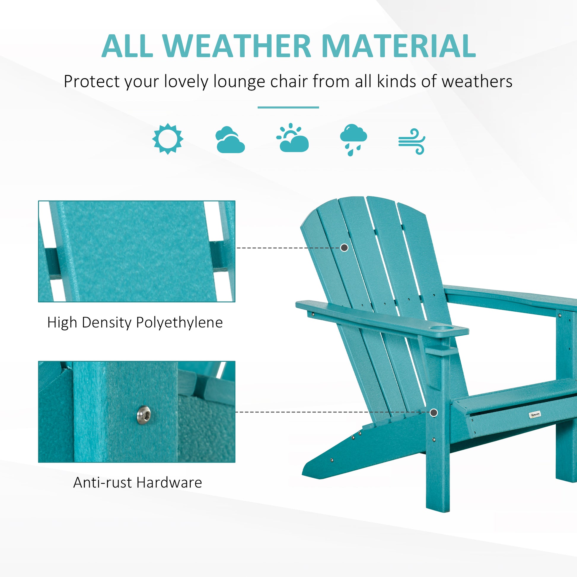 Hdpe All Weather Outdoor Adirondack Chair With Cup Holder, Fire Pit Chair For Backyard, Deck, Lawn, Garden, 330Lbs Capacity, Light Blue Blue Hdpe