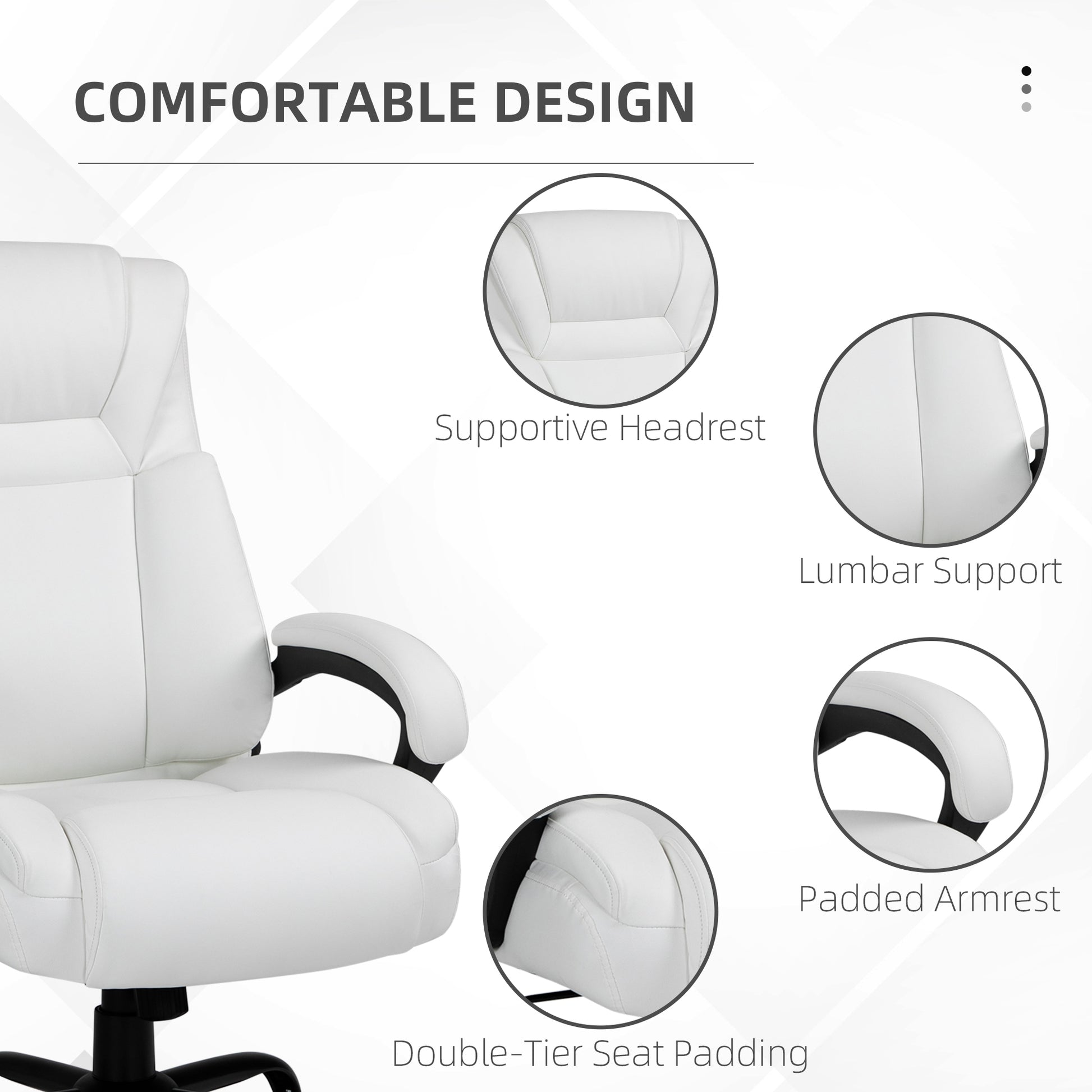 Big And Tall 400Lbs Executive Office Chair With Wide Seat, Computer Desk Chair With High Back Pu Leather Ergonomic Upholstery, Adjustable Height And Swivel Wheels, White White Faux Leather