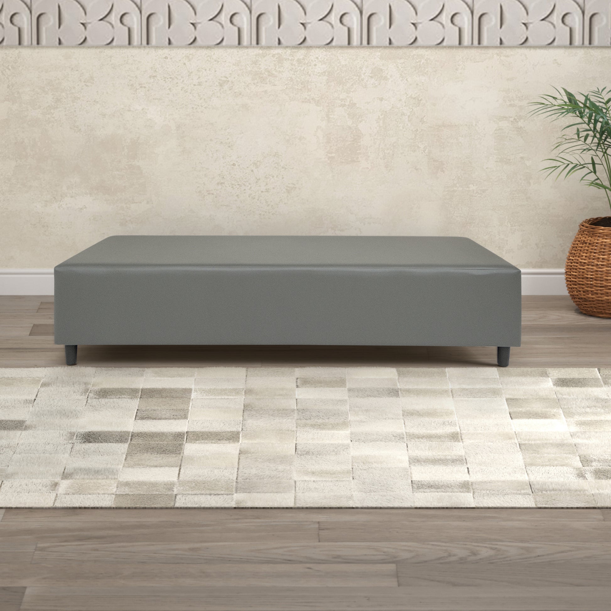 Grey Faux Leather Snicker Bench, Modern Seating Bench For Living Room, Bedroom And Apartment With Solid Wood Frame Grey Wood Foam Vinyl