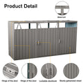 Garbage Bin Shed Stores 3 Trash Cans Metal Outdoor Bin Shed For Garbage Storage,Stainless Galvanized Steel, Bin Shed For Garden Yard Lawn,Grey Grey Iron