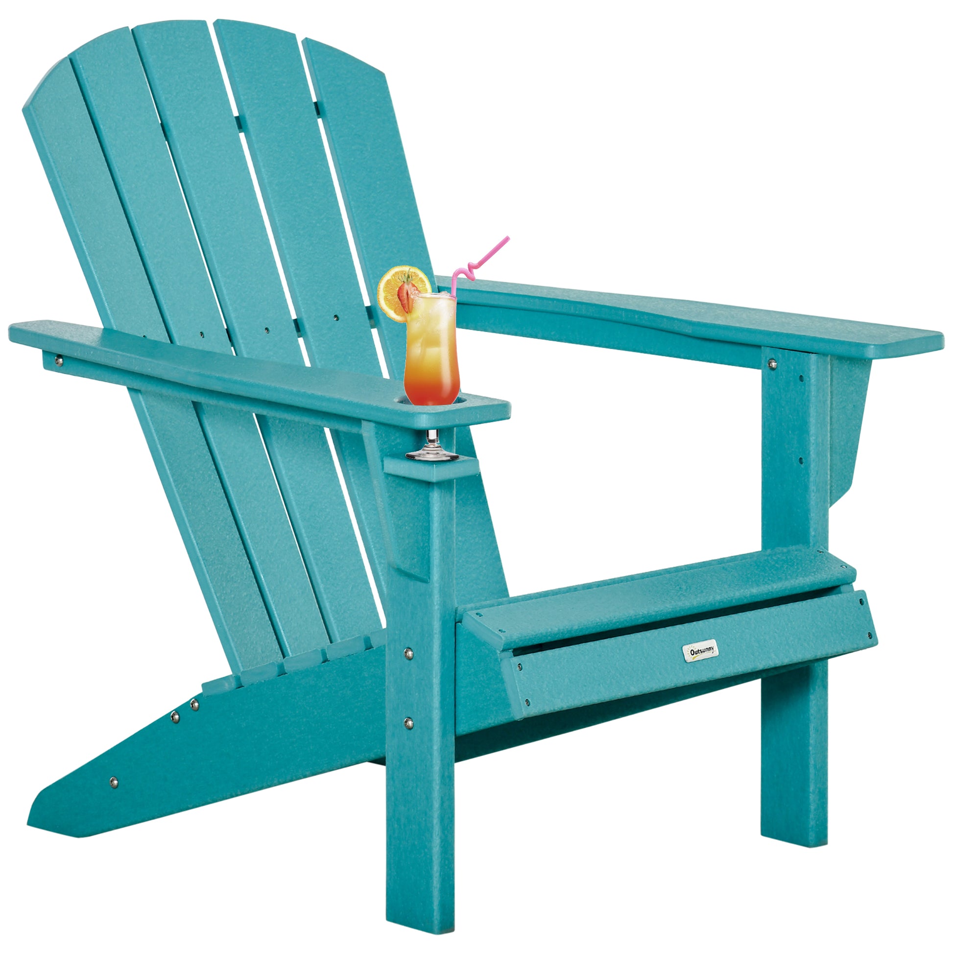 Hdpe All Weather Outdoor Adirondack Chair With Cup Holder, Fire Pit Chair For Backyard, Deck, Lawn, Garden, 330Lbs Capacity, Light Blue Blue Hdpe