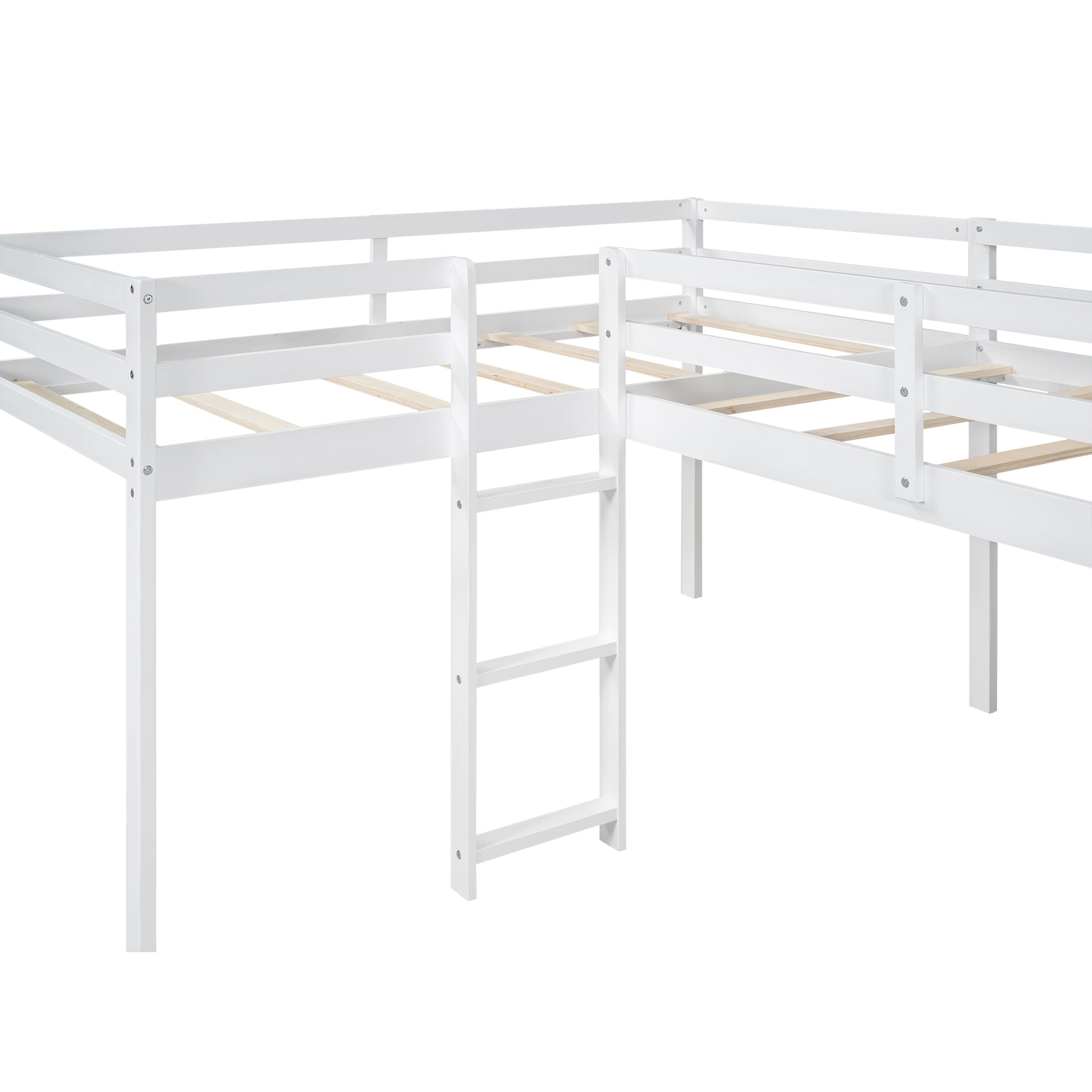 L Shaped Twin Size Loft Bed With Ladder And Slide, White White Solid Wood Mdf