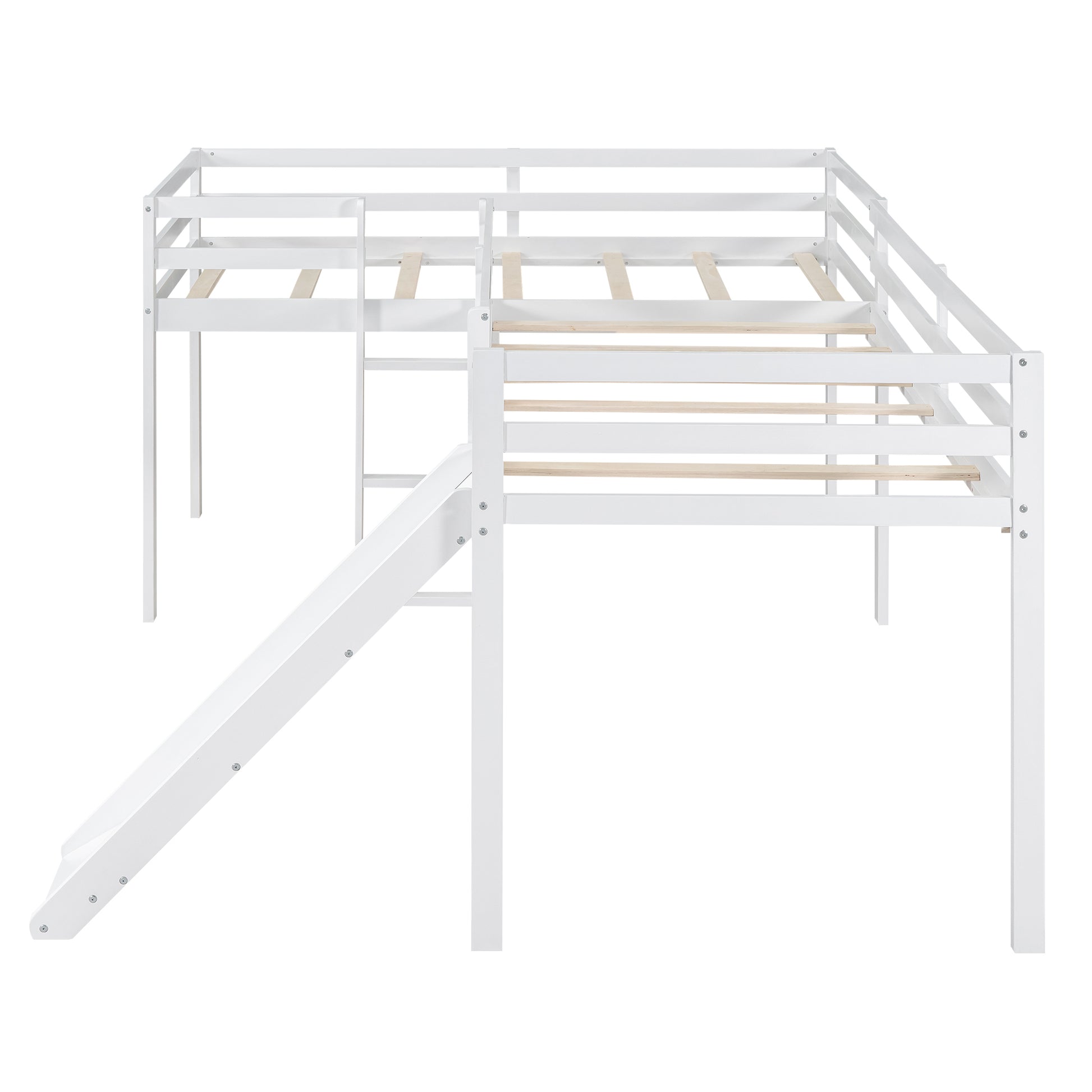 L Shaped Twin Size Loft Bed With Ladder And Slide, White White Solid Wood Mdf