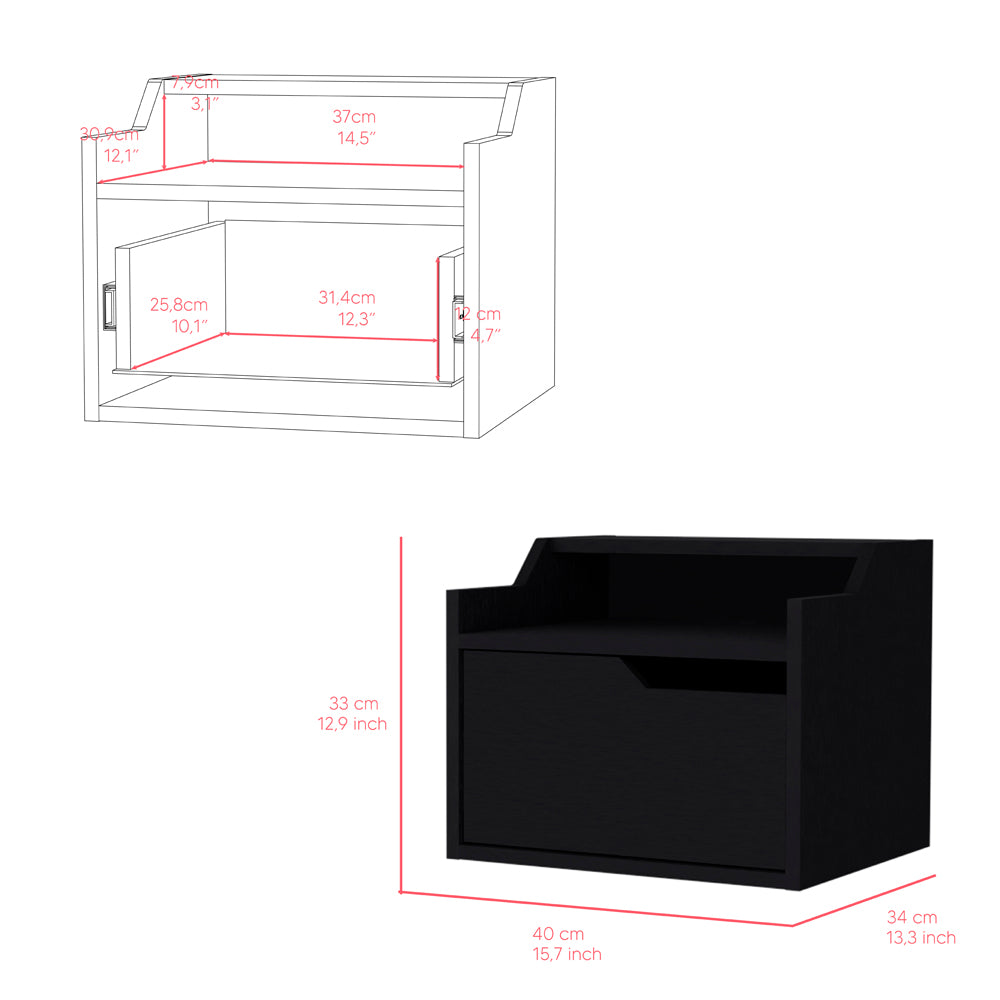 Floating Nightstand Chester, Bedroom, Black Black Particle Board Engineered Wood