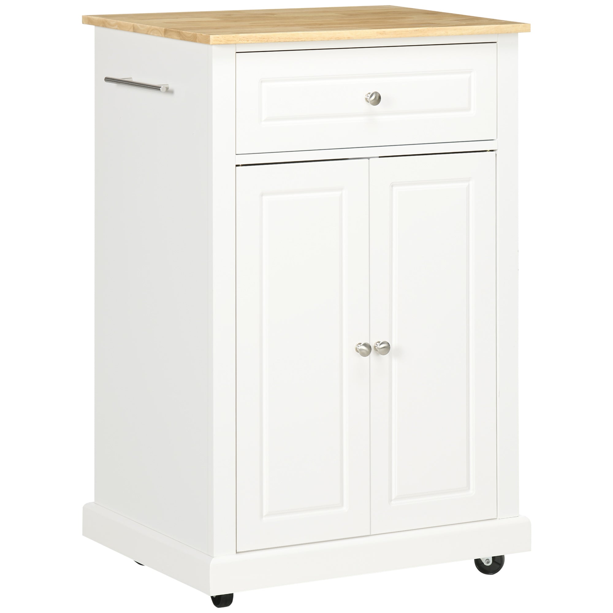 Rolling Kitchen Island Cart, Portable Serving Trolley Table With Drawer, Adjustable Shelf And 2 Towel Racks, Cream White Cream White Mdf