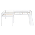 L Shaped Twin Size Loft Bed With Ladder And Slide, White White Solid Wood Mdf