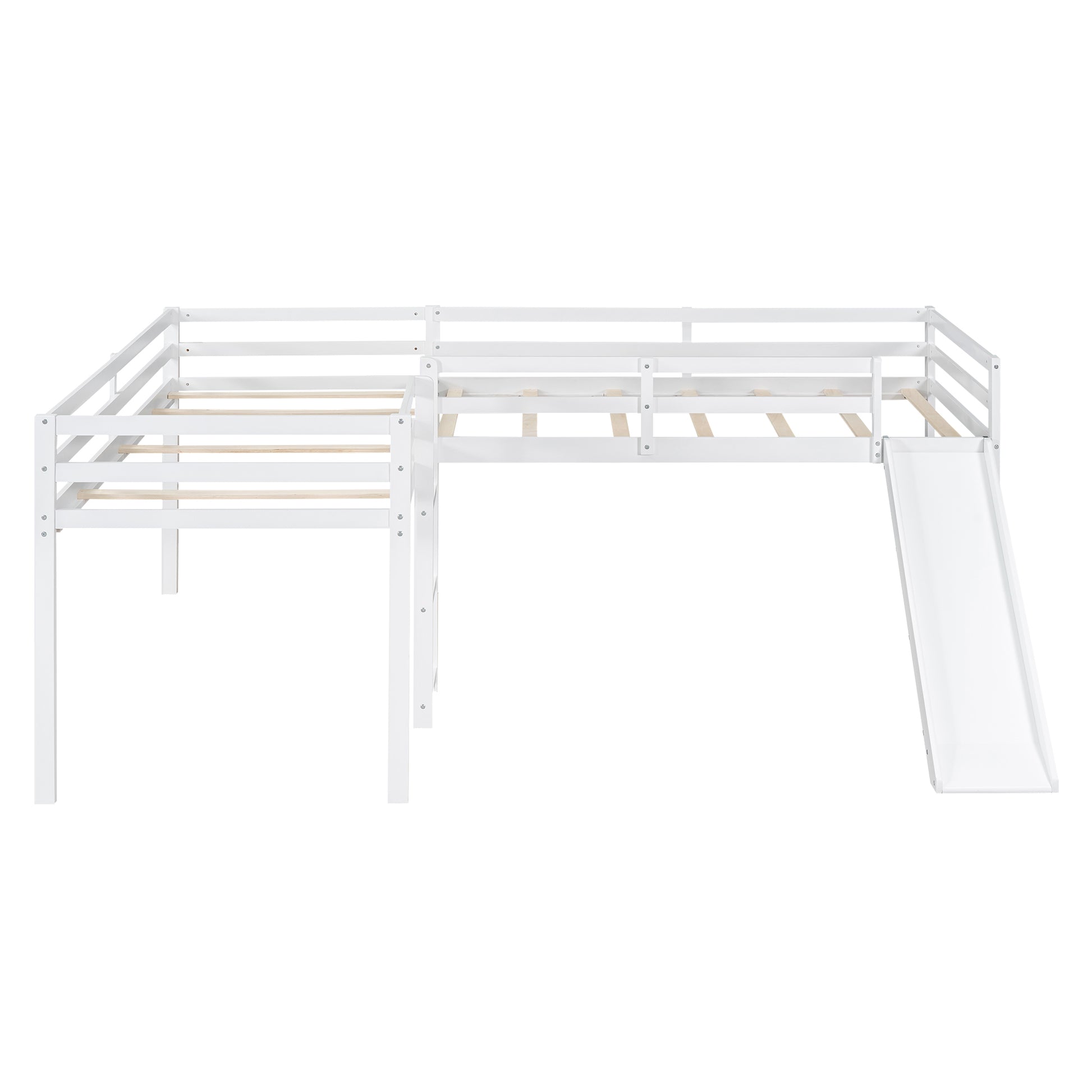 L Shaped Twin Size Loft Bed With Ladder And Slide, White White Solid Wood Mdf
