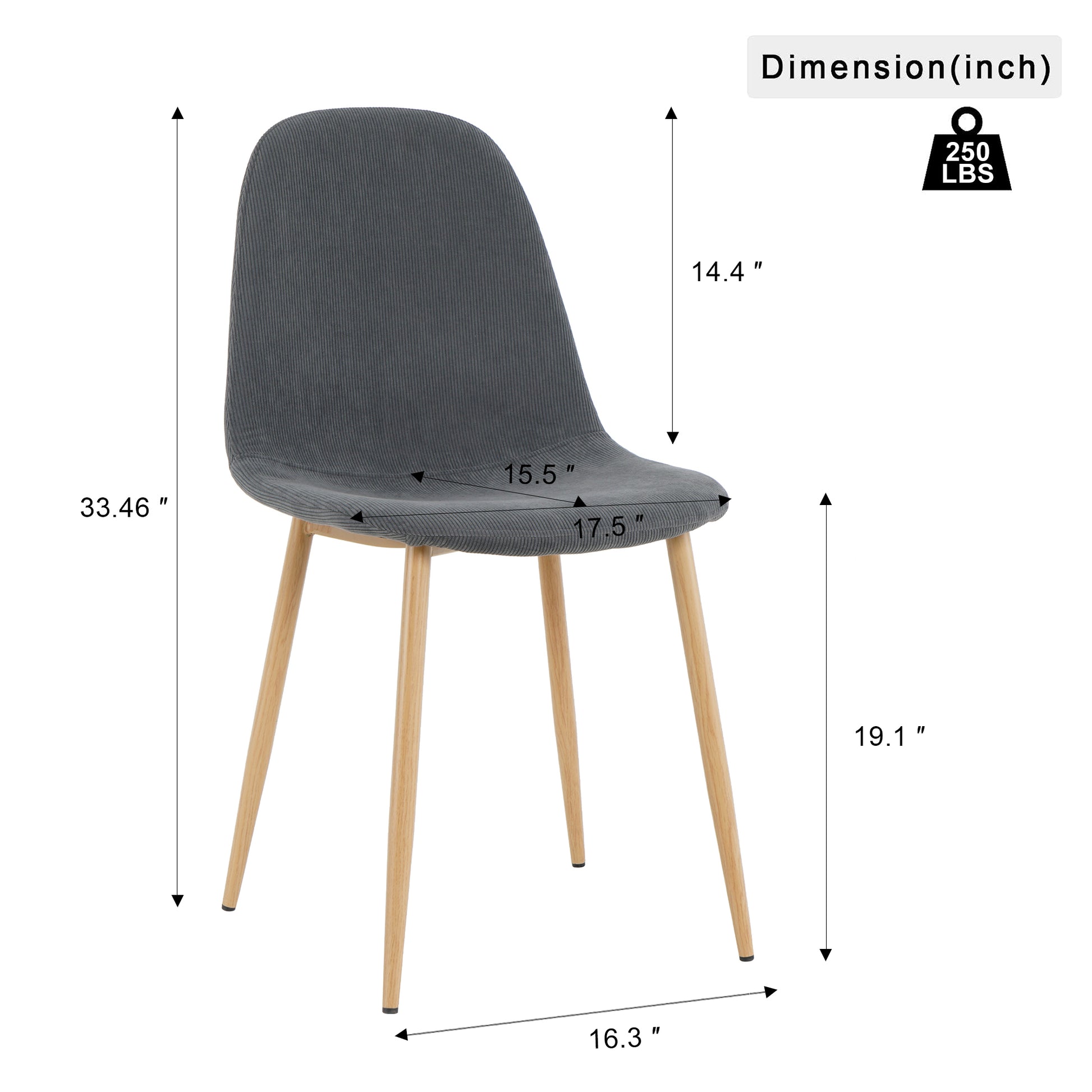 Light Grey Modern Fabric Chairs With Wood Transfer Metal Leg Set Of 4 Light Gray Metal