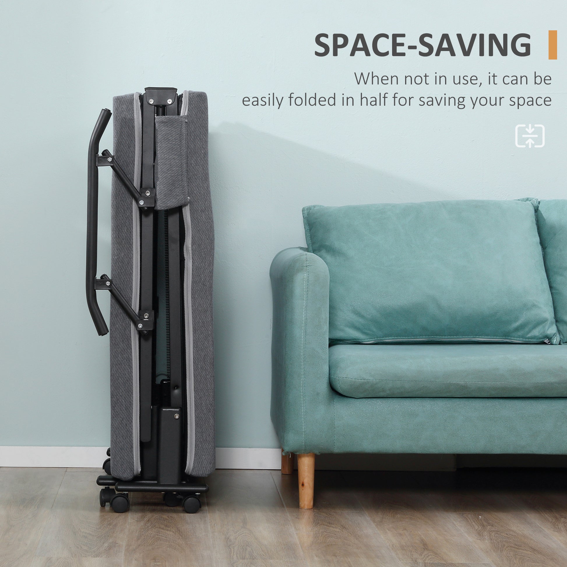 Rollaway Bed, Folding Bed With 3.25" Mattress, Portable Foldable Guest Bed With Adjustable Backrest, And Metal Frame On Wheels, Dark Grey Dark Grey Steel