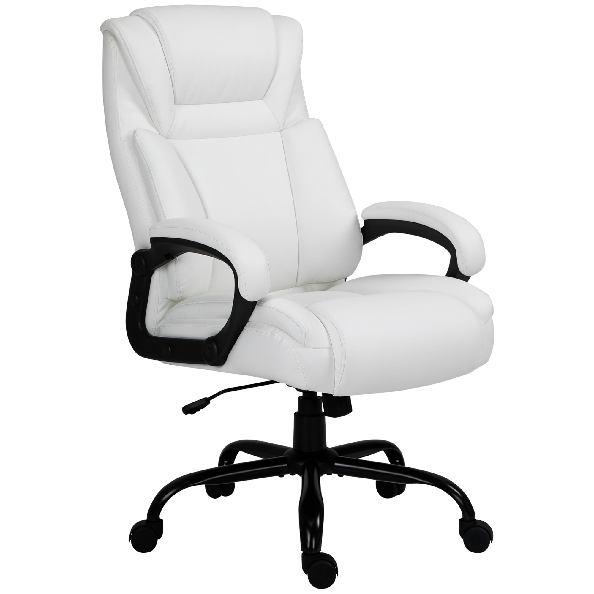 Big And Tall 400Lbs Executive Office Chair With Wide Seat, Computer Desk Chair With High Back Pu Leather Ergonomic Upholstery, Adjustable Height And Swivel Wheels, White White Faux Leather