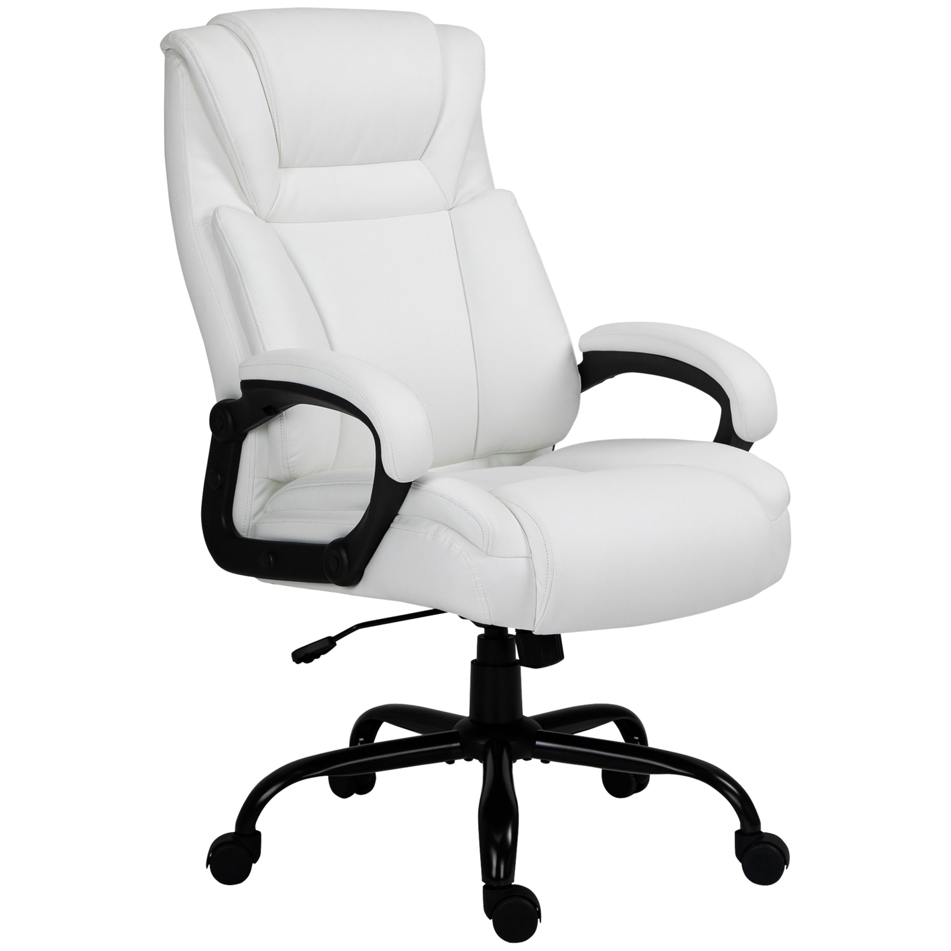 Big And Tall 400Lbs Executive Office Chair With Wide Seat, Computer Desk Chair With High Back Pu Leather Ergonomic Upholstery, Adjustable Height And Swivel Wheels, White White Faux Leather