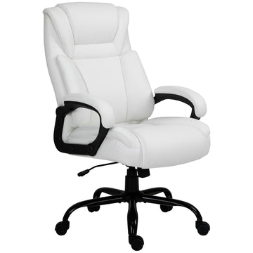 Big And Tall 400Lbs Executive Office Chair With Wide Seat, Computer Desk Chair With High Back Pu Leather Ergonomic Upholstery, Adjustable Height And Swivel Wheels, White White Faux Leather