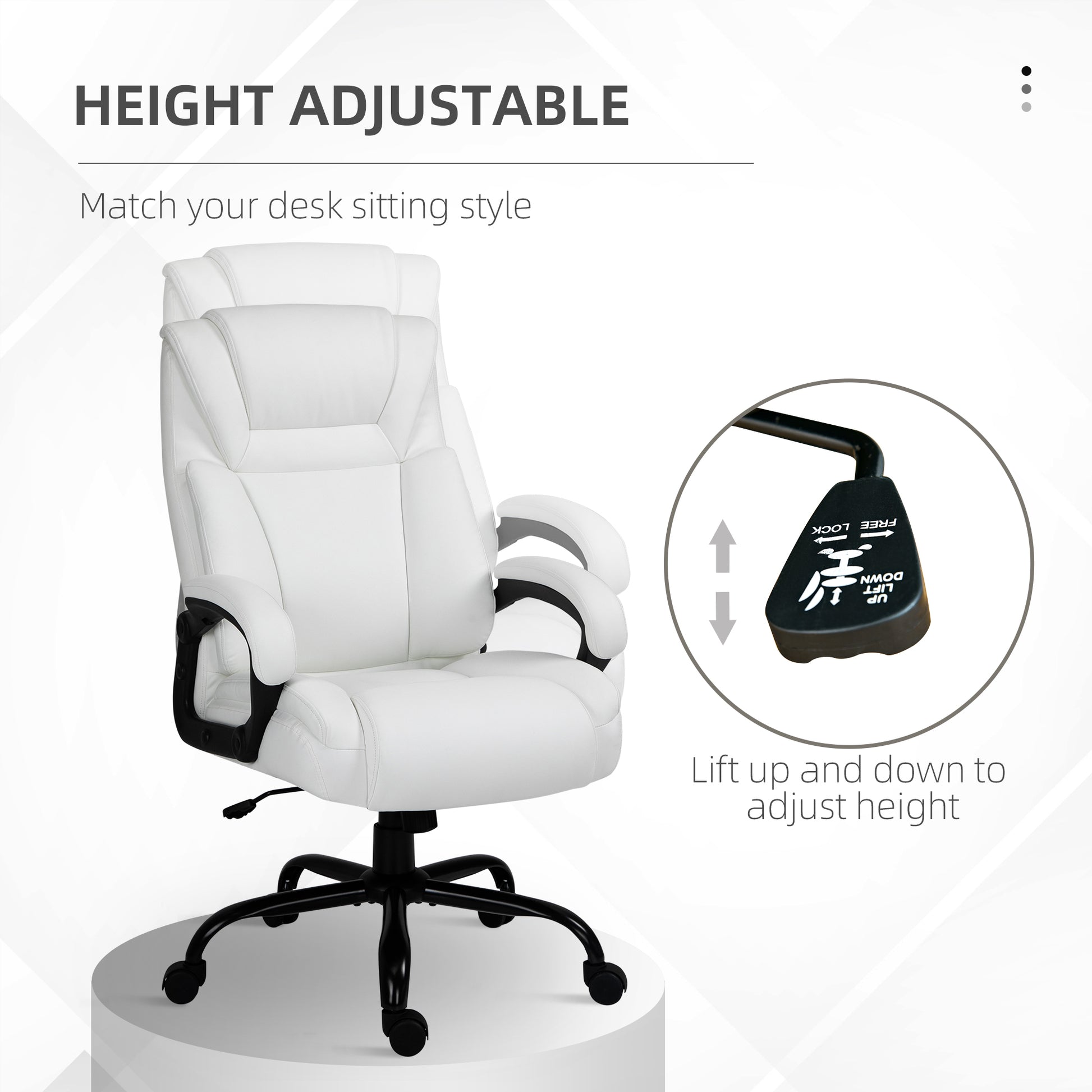 Big And Tall 400Lbs Executive Office Chair With Wide Seat, Computer Desk Chair With High Back Pu Leather Ergonomic Upholstery, Adjustable Height And Swivel Wheels, White White Faux Leather