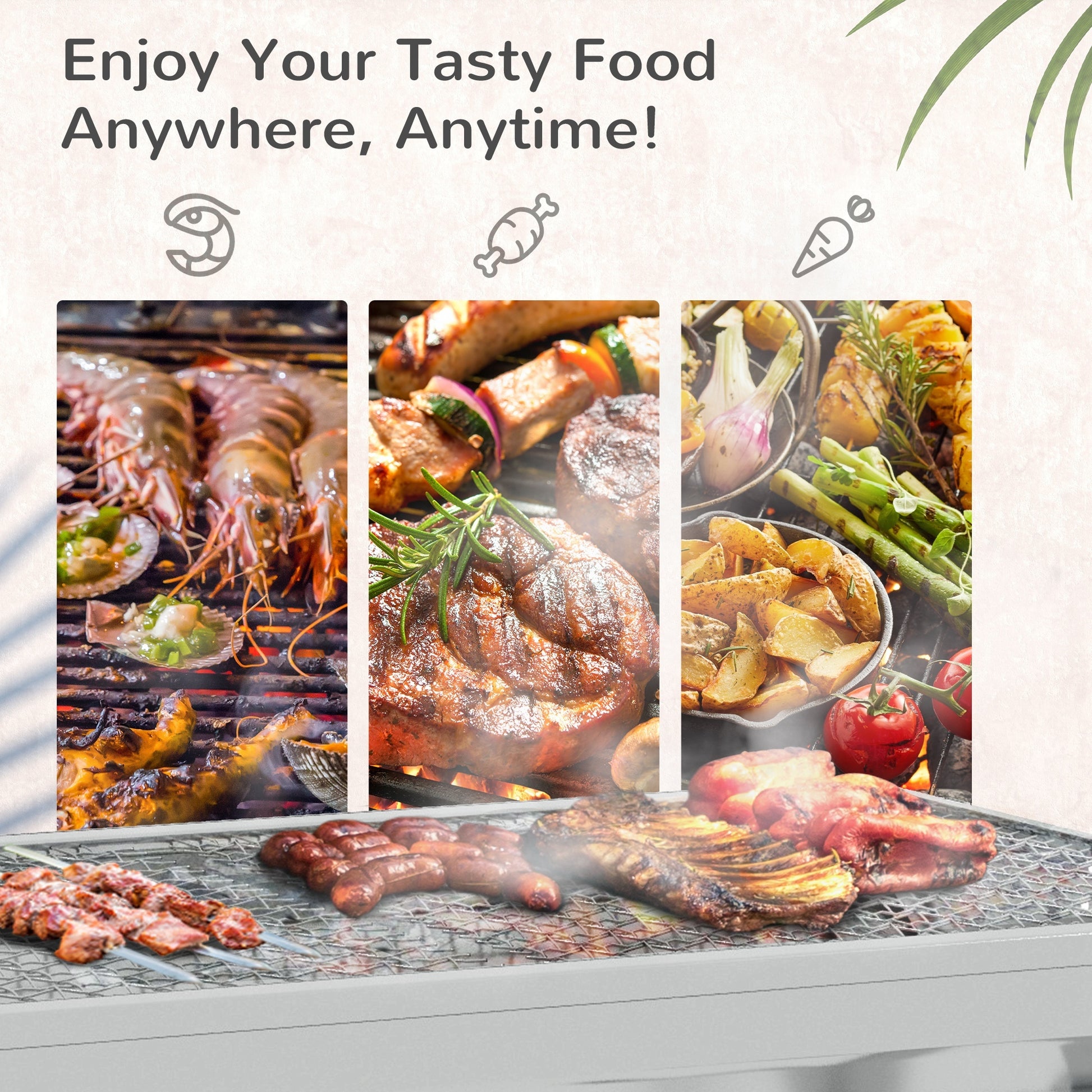 Portable Charcoal Grill, Stainless Steel Folding Outdoor Bbq Grill For Backyard Cooking, Camping, Picnic, Party, Tailgating And Travel With Pan, Grill Rack, Shelves, Hooks Silver Metal