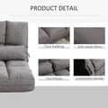 Convertible Floor Sofa Chair, Folding Couch Bed, Guest Chaise Lounge With 2 Pillows, Adjustable Backrest And Headrest, Dark Gray Dark Gray Polyester