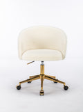 Hengming Golden Foot Office Chair, Modern Armchair, Height Adjustable, Rotary Cosmetic Chair, For Bedroom,Set Of 1 White Wool
