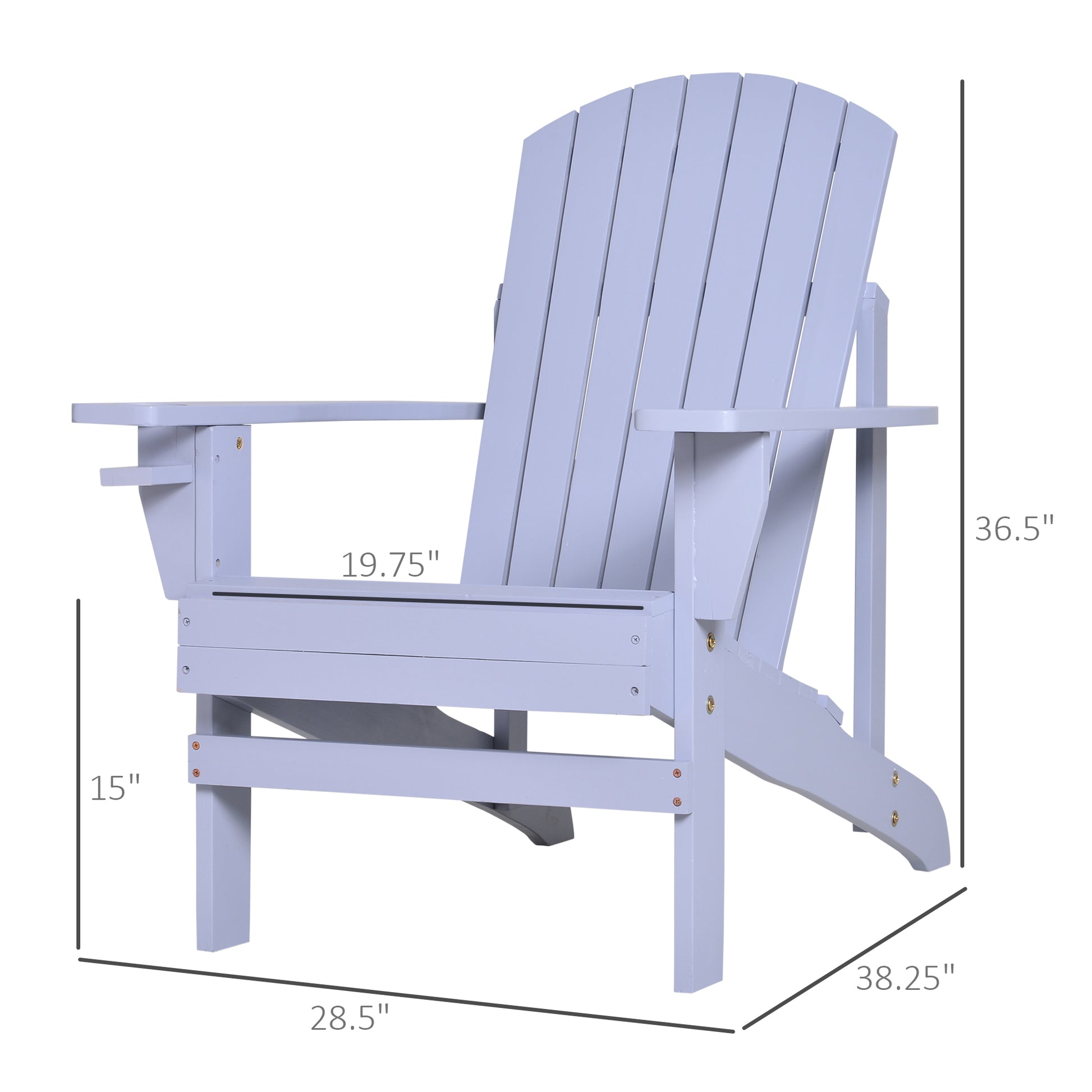 Wooden Adirondack Chair, Outdoor Patio Lawn Chair With Cup Holder, Weather Resistant Lawn Furniture, Classic Lounge For Deck, Garden, Backyard, Fire Pit, Gray Gray Wood