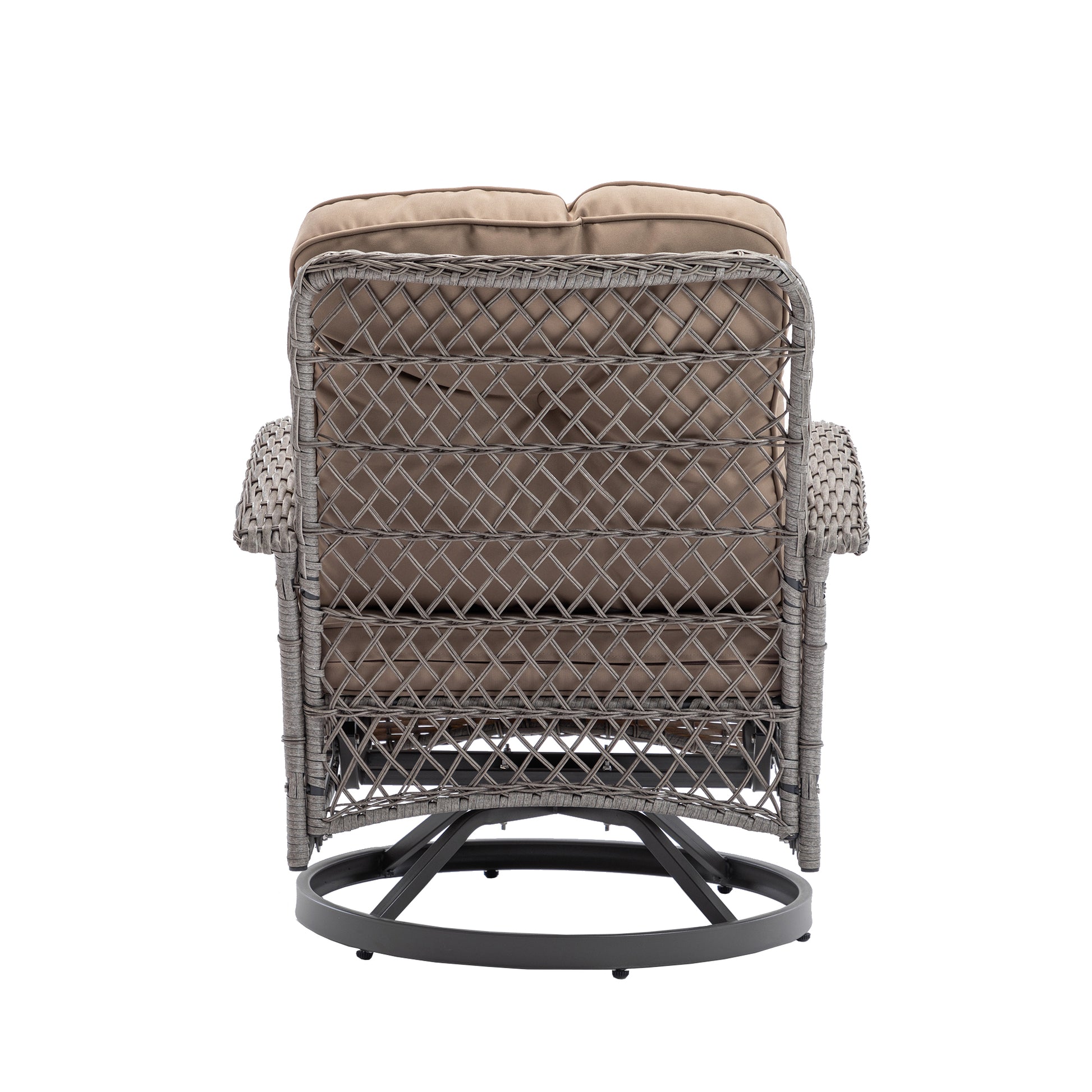 3 Pieces Outdoor Swivel Rocker Patio Chairs, 360 Degree Rocking Patio Conversation Set With Thickened Cushions And Glass Coffee Table For Backyard, Khaki Khaki Steel
