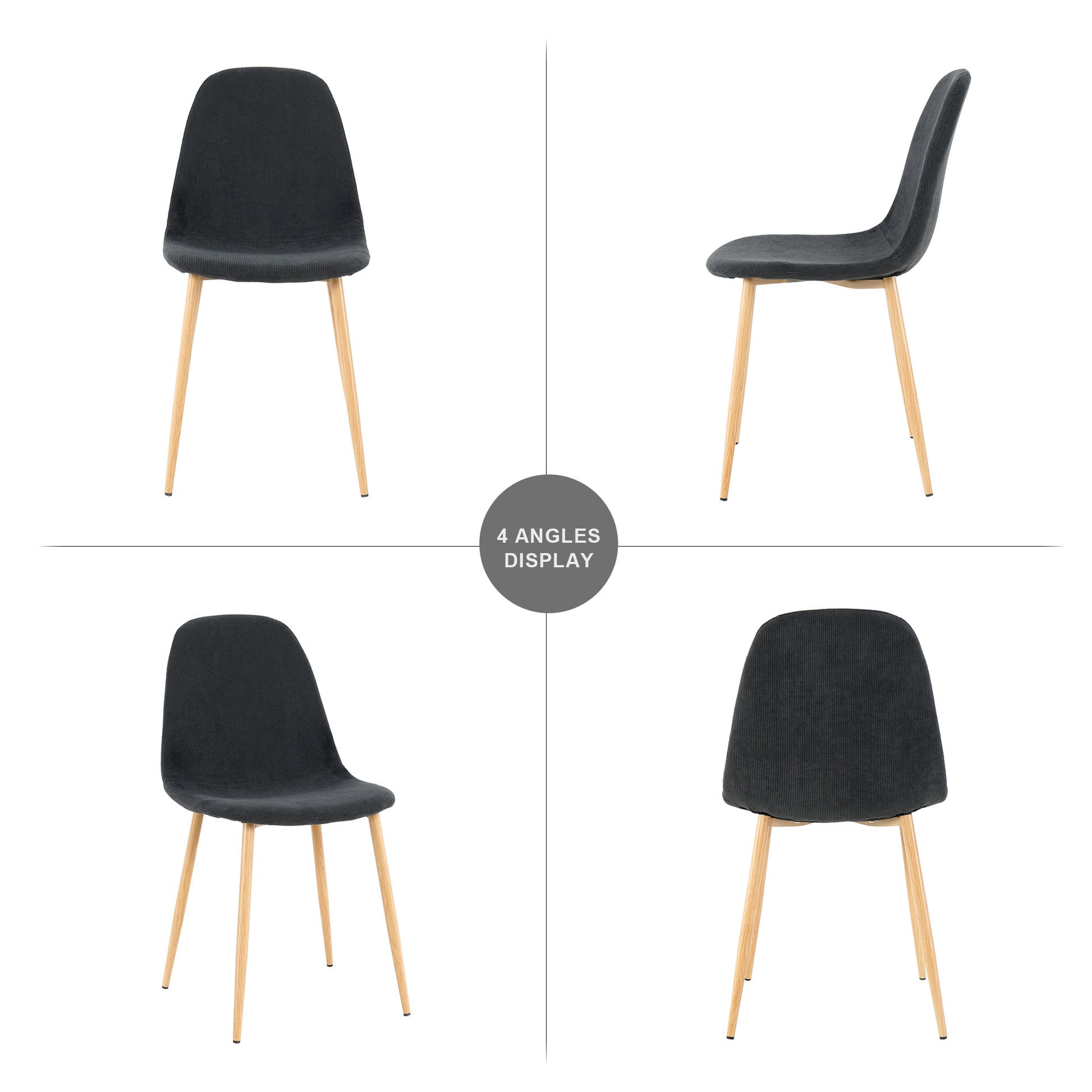 Deep Grey Modern Fabric Chairs With Wood Transfer Metal Leg Set Of 4 Dark Gray Metal