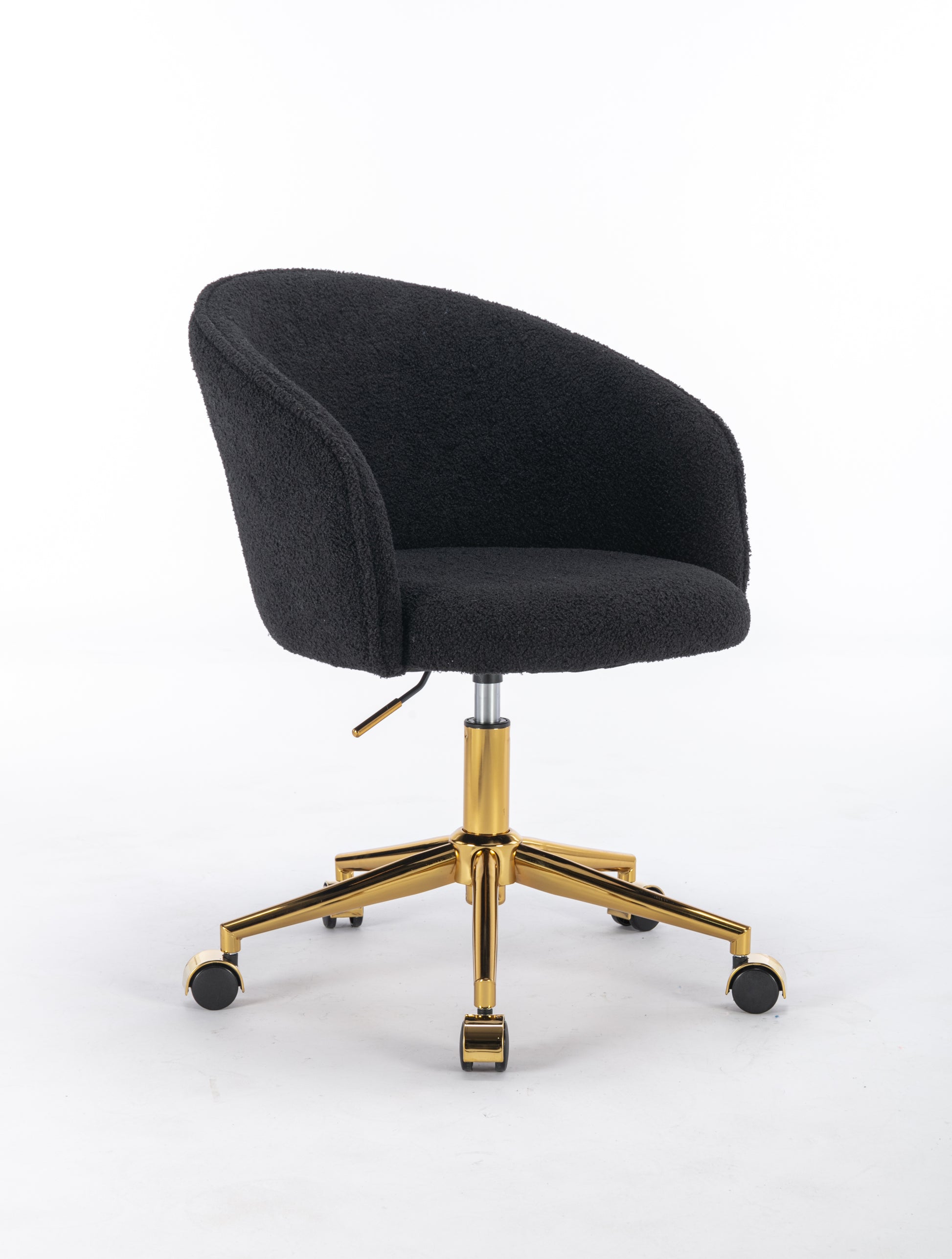 Hengming Golden Foot Office Chair, Modern Armchair, Height Adjustable, Rotary Cosmetic Chair, For Bedroom,Set Of 1 Black Wool