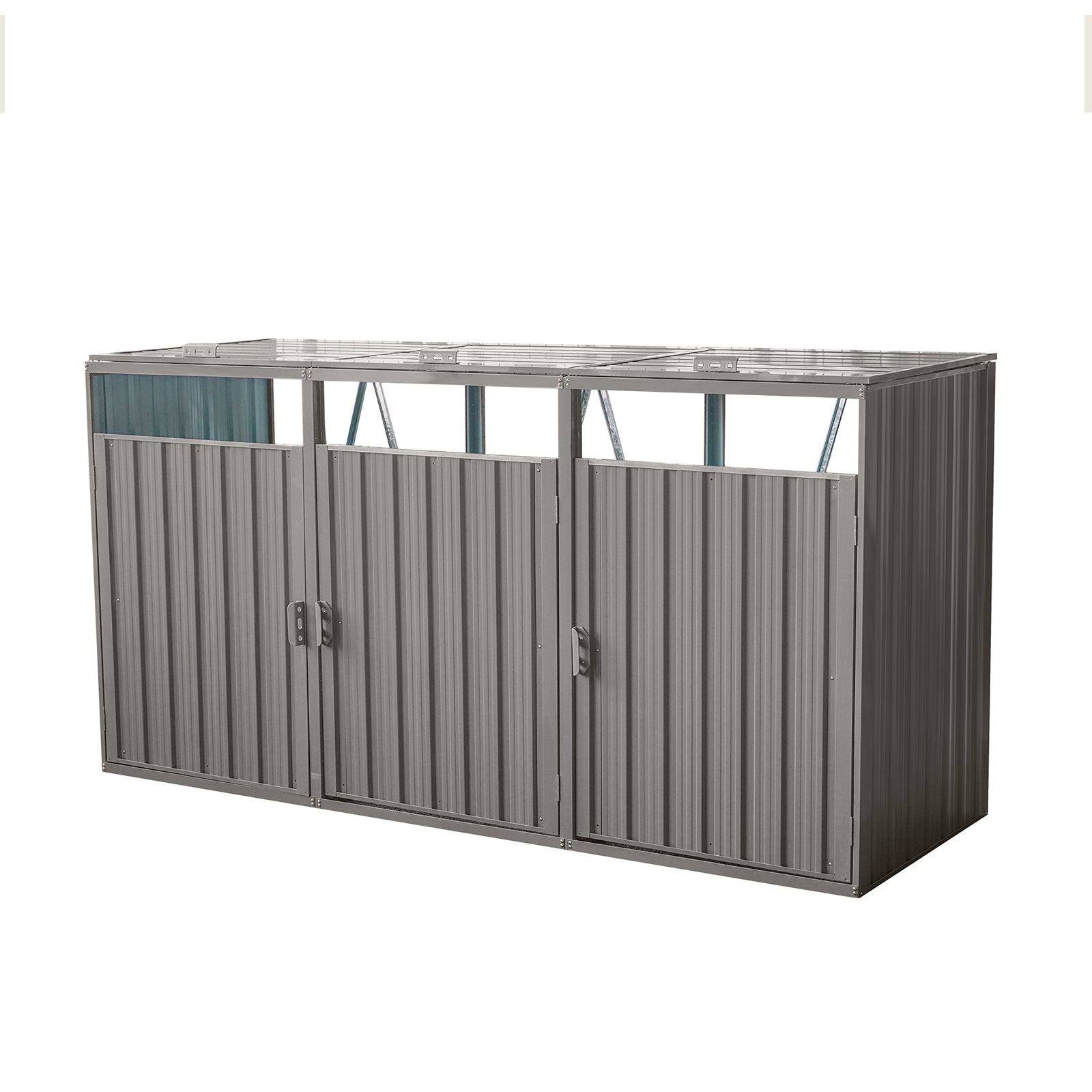 Garbage Bin Shed Stores 3 Trash Cans Metal Outdoor Bin Shed For Garbage Storage,Stainless Galvanized Steel, Bin Shed For Garden Yard Lawn,Grey Grey Iron