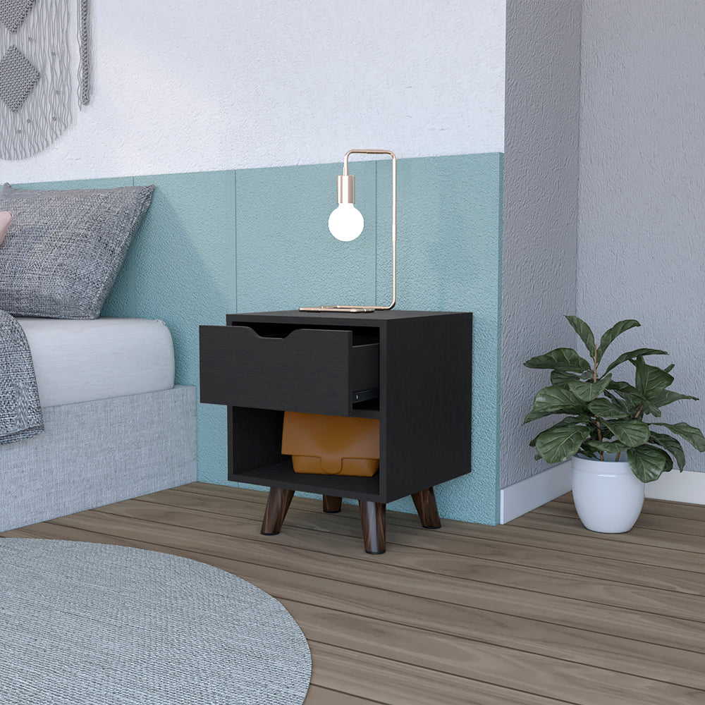 Nightstand Carleen, Bedroom, Black Black Particle Board Engineered Wood