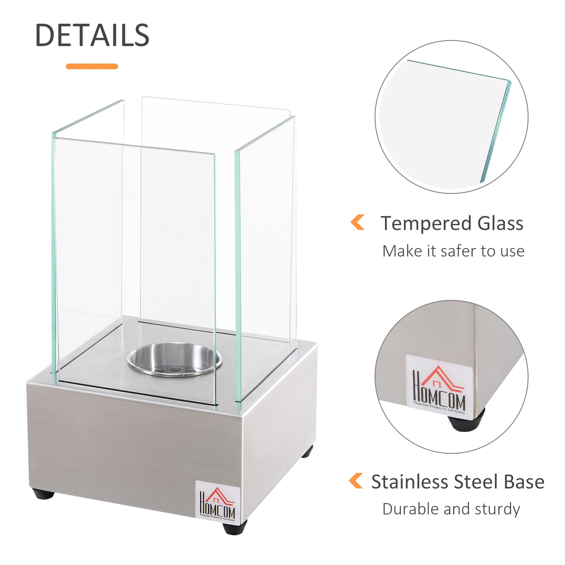 Ethanol Fireplace, 7.75" Tabletop 0.10 Gal Stainless Steel 160 Sq. Ft., Burns Up To 2 Hours, Silver Silver Stainless Steel