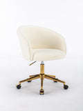 Hengming Golden Foot Office Chair, Modern Armchair, Height Adjustable, Rotary Cosmetic Chair, For Bedroom,Set Of 1 White Wool