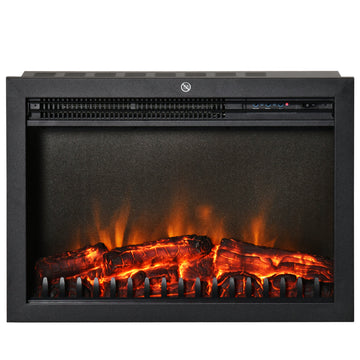 24" Electric Fireplace Insert, Retro Recessed Fireplace Heater With Realistic Flame, Remote Control And Adjustable Brightness, 750 1500W, Black Black Steel