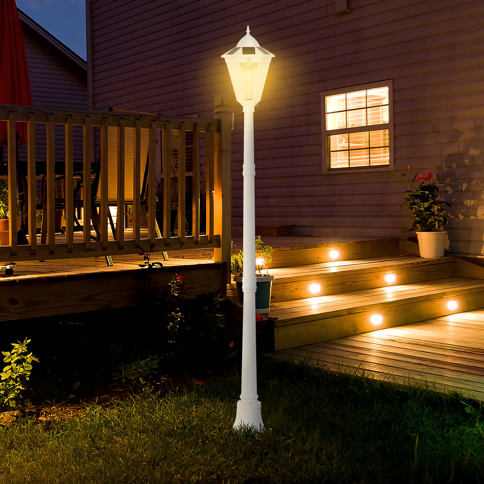 77" Solar Lamp Post Light, Waterproof Aluminum Outdoor Vintage Street Lamp, Motion Activated Sensor Pir, Adjustable Brightness, For Garden, Lawn, Pathway, Driveway, White Brown Metal
