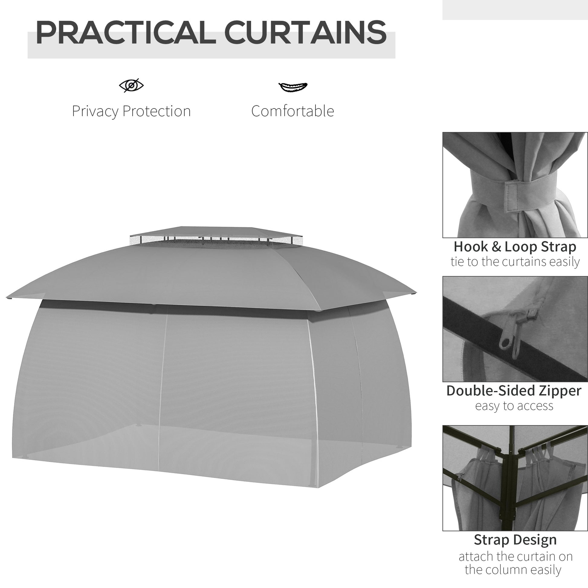 10' X 13' Patio Gazebo Canopy, Double Vented Roof, Steel Frame, Curtain Sidewalls, Outdoor Sun Shade Shelter For Garden, Lawn, Backyard, Deck, Gray Gray Steel