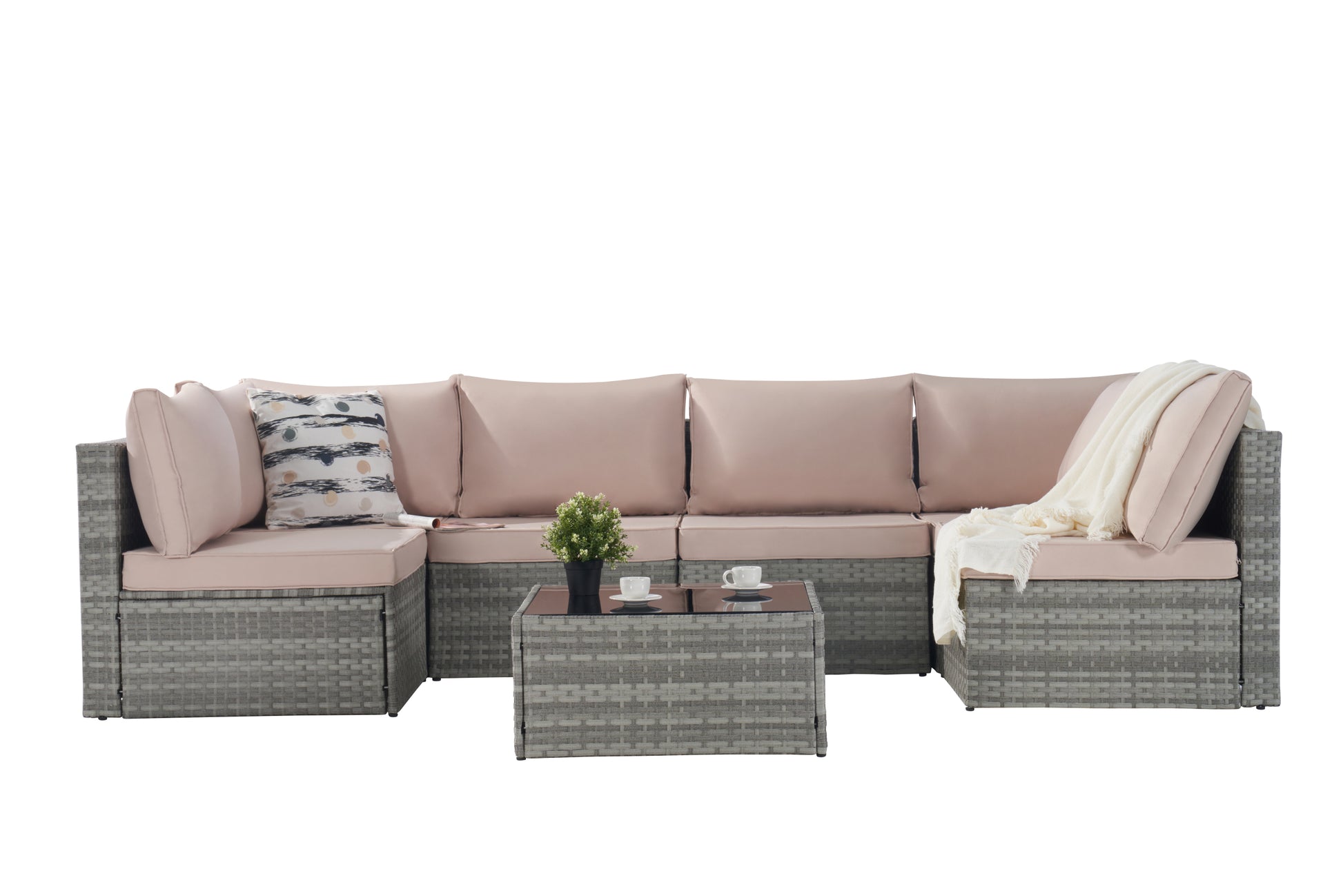 Outdoor Rattan 7 Pieces Furniture Sofa And Table Set Yes Complete Patio Set Gray Weather Resistant Frame Water Resistant Cushion Garden & Outdoor American Traditional,Luxury Complete Patio Sets Rattan