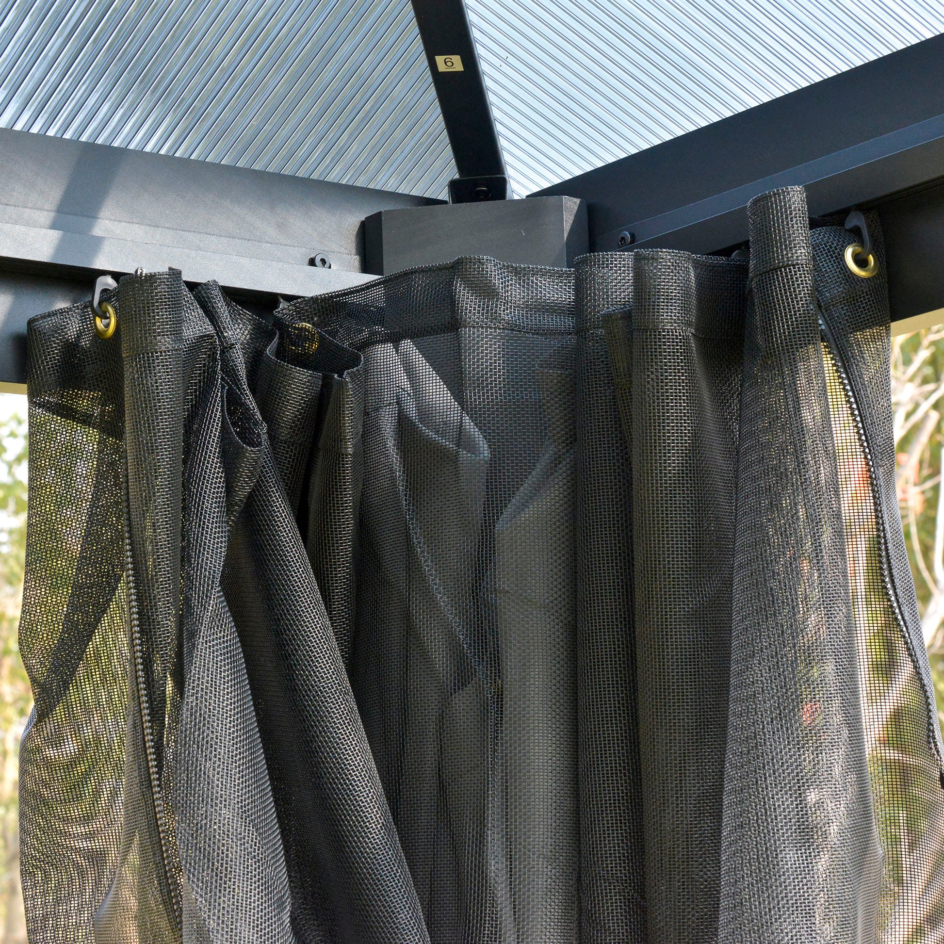 10' X 10' Hardtop Gazebo Canopy With Polycarbonate Double Roof, Aluminum Frame, Permanent Pavilion Outdoor Gazebo With Netting And Curtains For Patio, Garden, Backyard, Deck, Lawn, Gray Dark Grey Steel