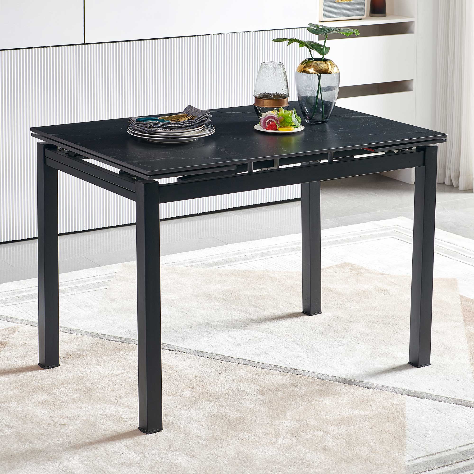 Black Ceramic Modern Rectangular Expandable Dining Room Table For Space Saving Kitchen Small Space Table Top Black Dining Room Modern Square Ceramic