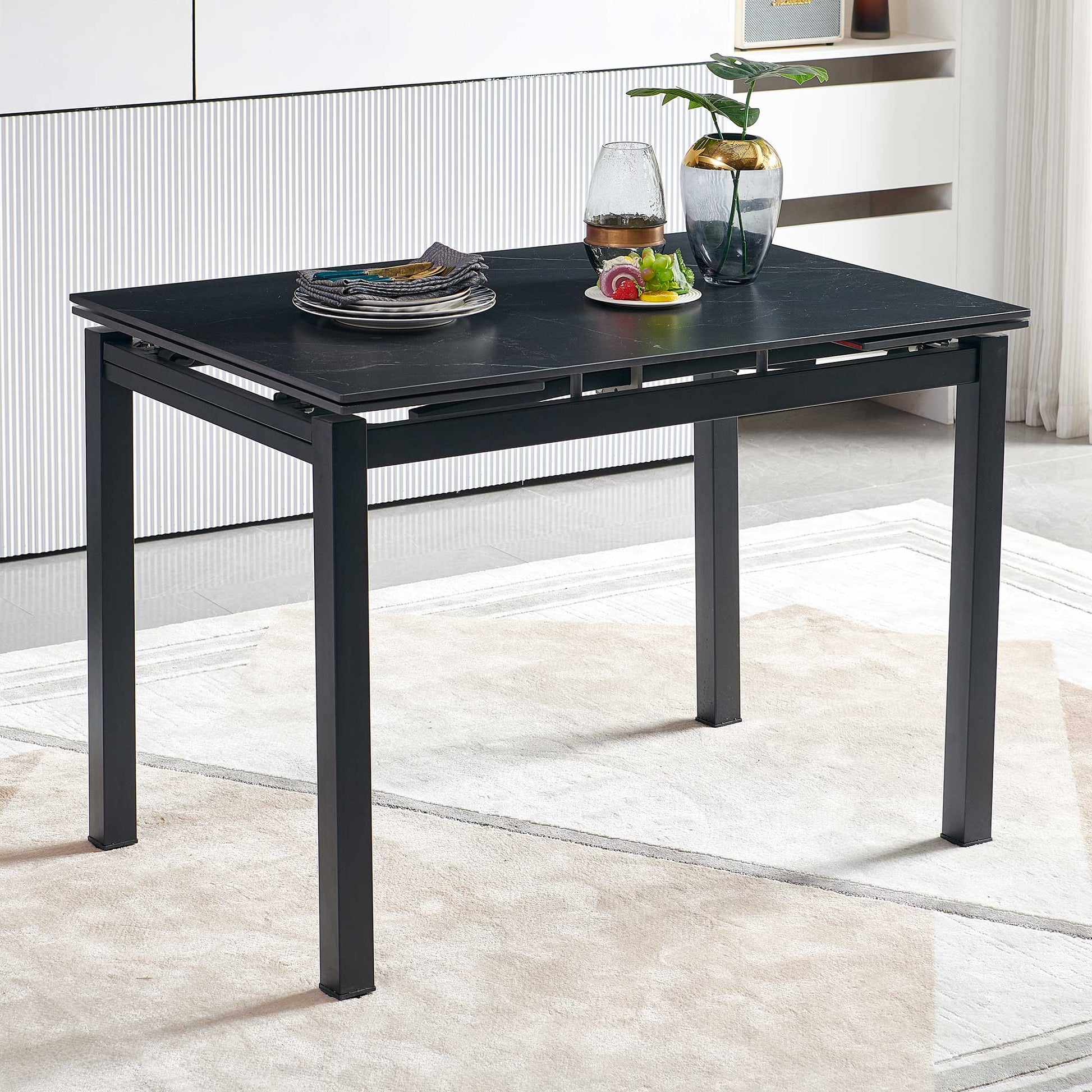 Black Ceramic Modern Rectangular Expandable Dining Room Table For Space Saving Kitchen Small Space Table Top Black Dining Room Modern Square Ceramic