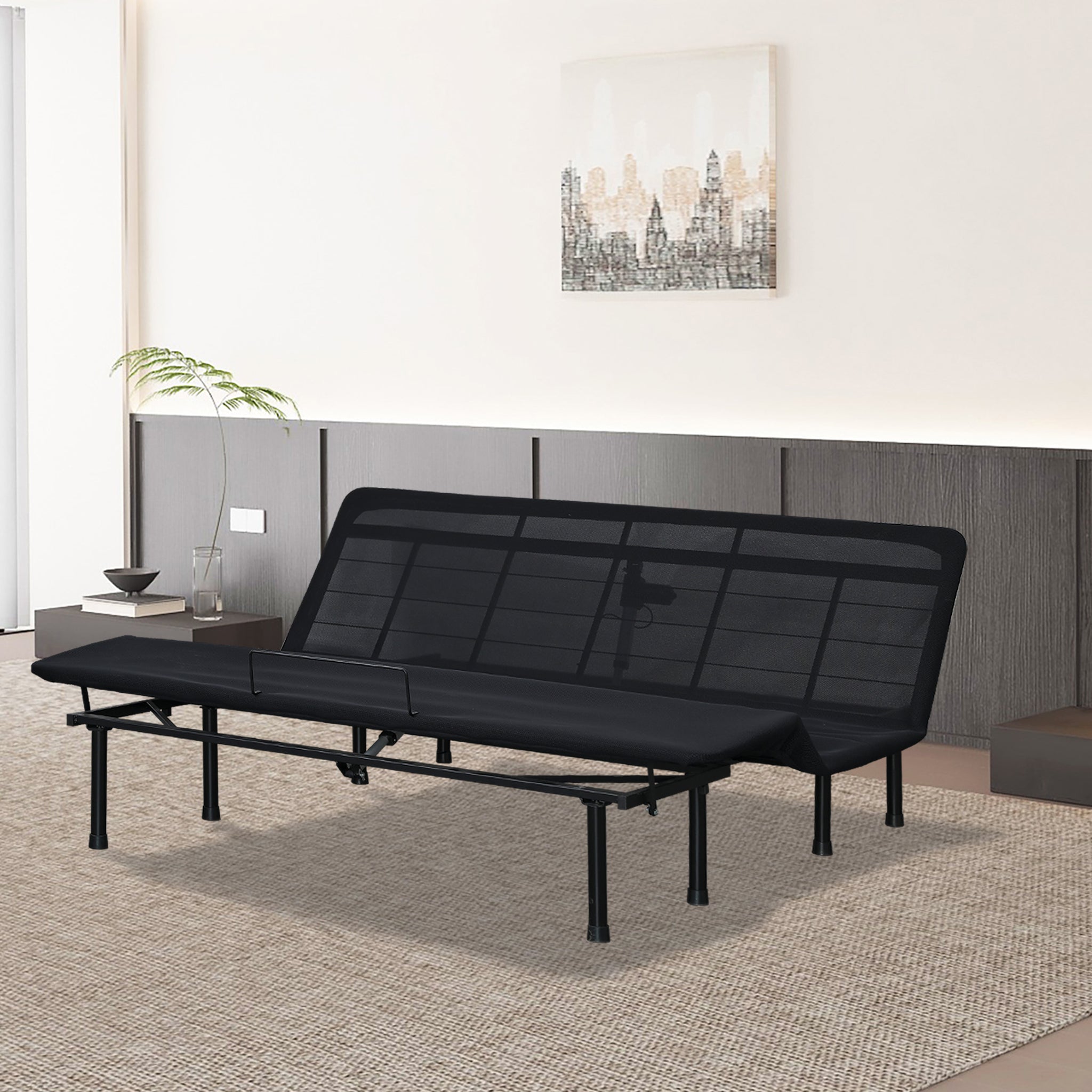 Adjustable Bed Base King Three Fold Motorized Head And Foot Incline Quick And Easy Assembly King Black Steel