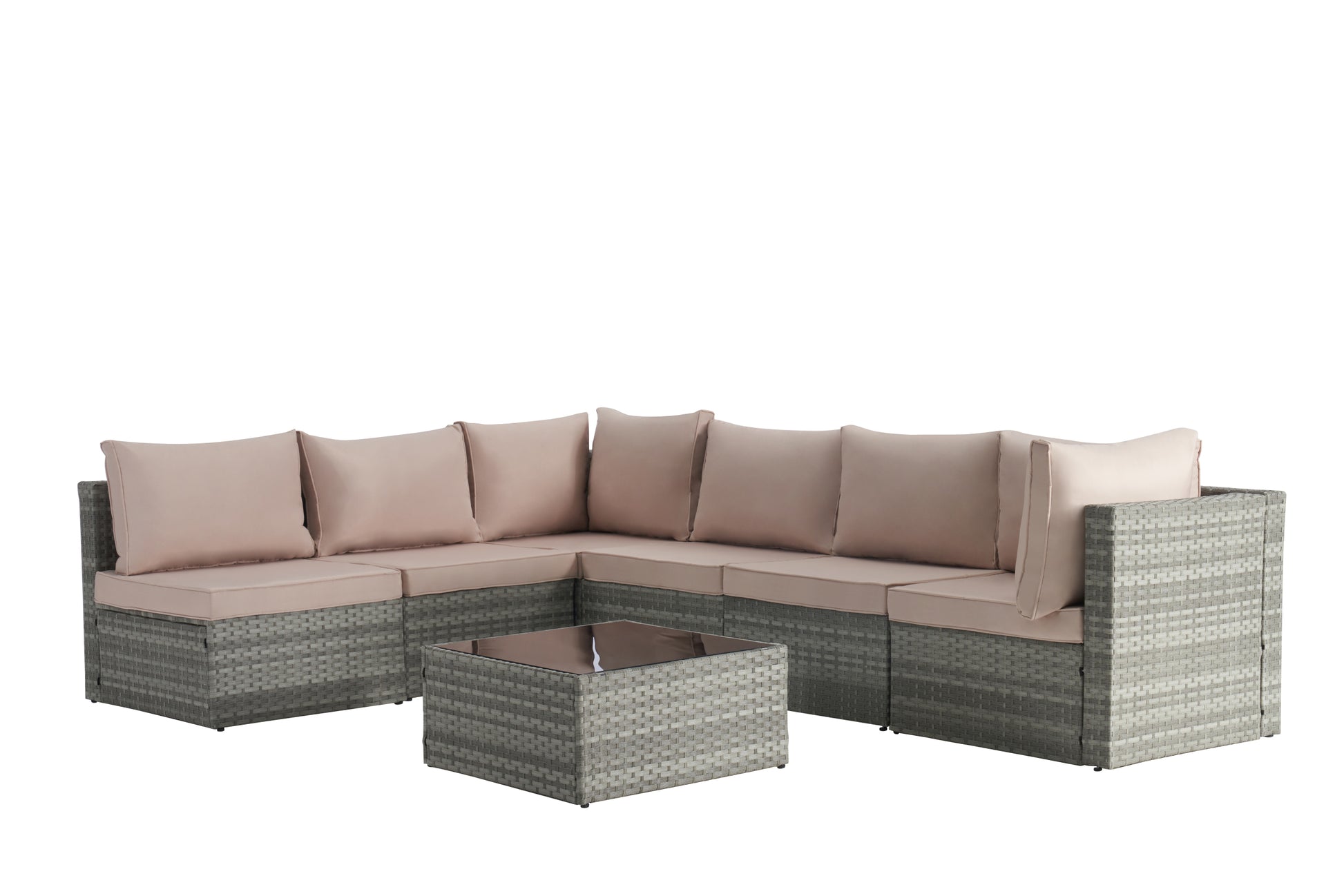 Outdoor Rattan 7 Pieces Furniture Sofa And Table Set Yes Complete Patio Set Gray Weather Resistant Frame Water Resistant Cushion Garden & Outdoor American Traditional,Luxury Complete Patio Sets Rattan