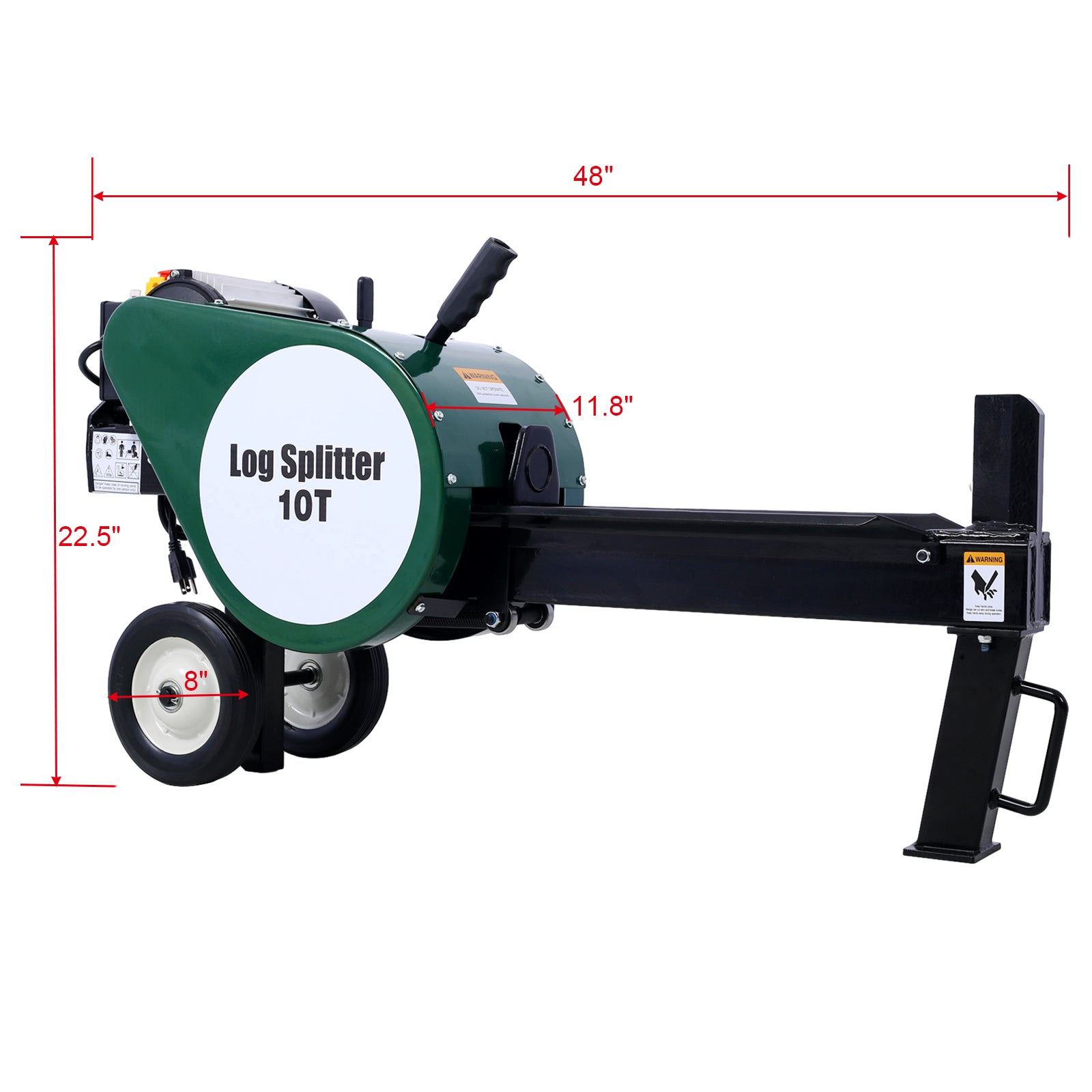 Double Flywheel Electric Log Splitter Log Splitter Electric Portable 10 Ton Hotizontal 2Hp 16A Electric Firewood Splitting Machine Green Steel